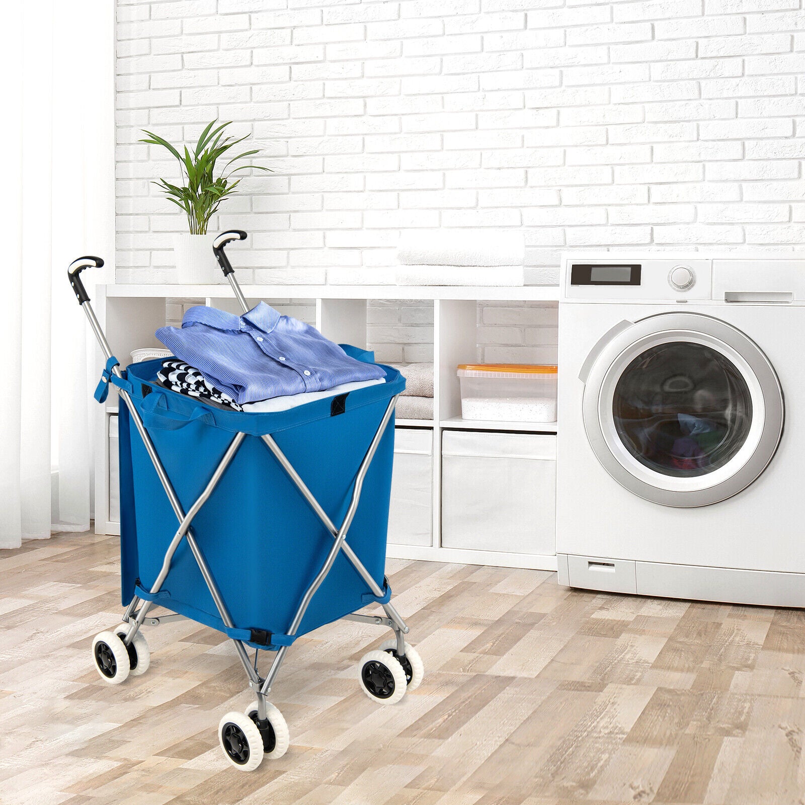 Folding Shopping Utility Cart with Water-Resistant Removable Canvas Bag, Blue Kitchen Tools   at Gallery Canada