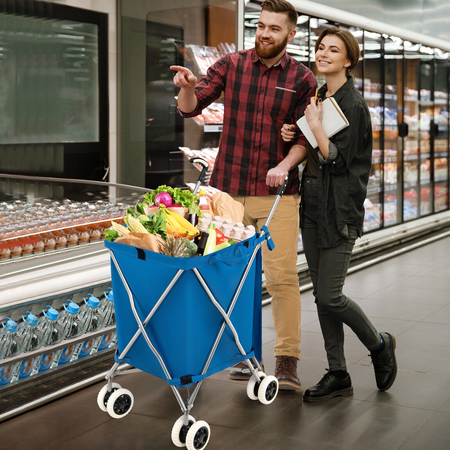 Folding Shopping Utility Cart with Water-Resistant Removable Canvas Bag, Blue Kitchen Tools   at Gallery Canada