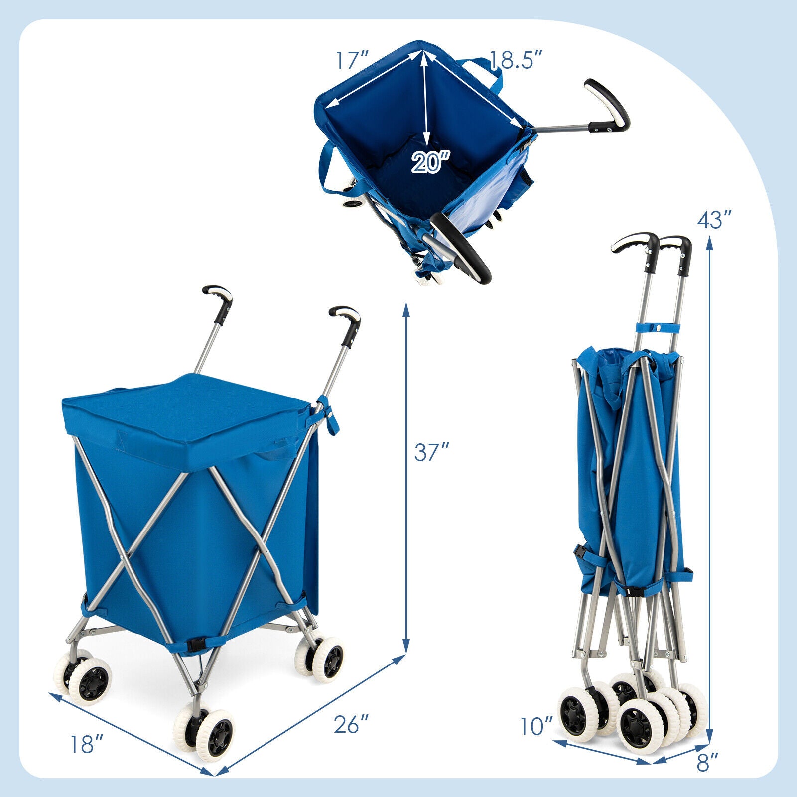 Folding Shopping Utility Cart with Water-Resistant Removable Canvas Bag, Blue Kitchen Tools   at Gallery Canada