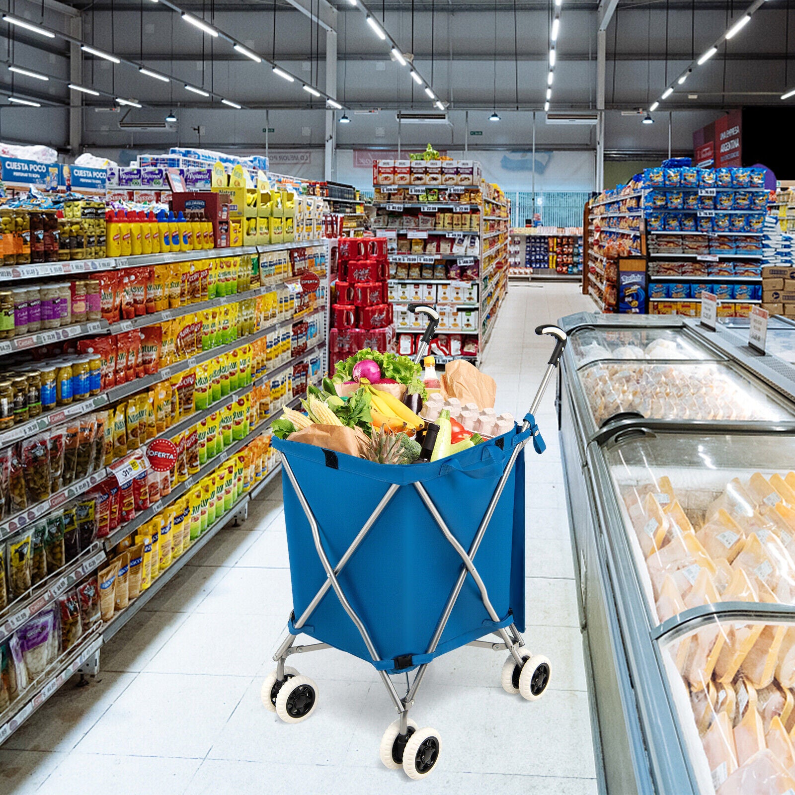 Folding Shopping Utility Cart with Water-Resistant Removable Canvas Bag, Blue Kitchen Tools   at Gallery Canada