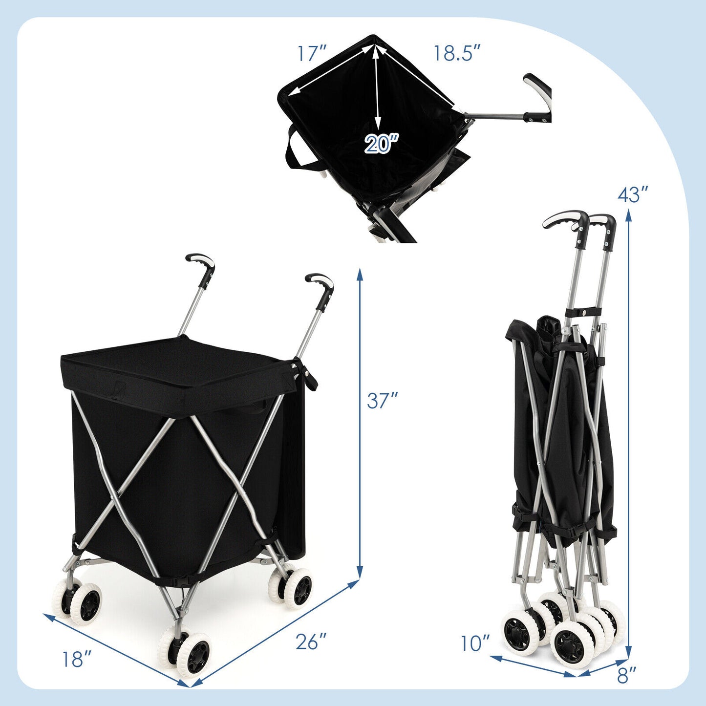 Folding Shopping Utility Cart with Water-Resistant Removable Canvas Bag, Black Kitchen Tools   at Gallery Canada