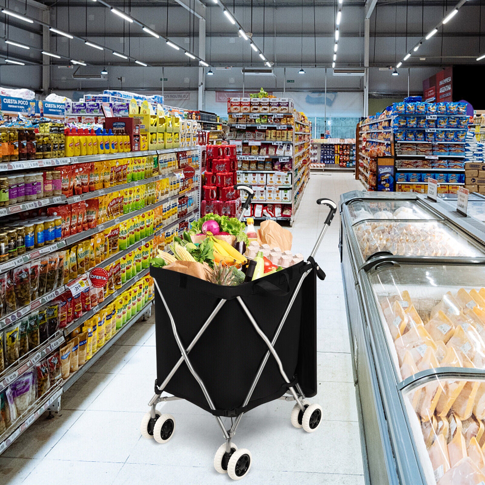 Folding Shopping Utility Cart with Water-Resistant Removable Canvas Bag, Black Kitchen Tools   at Gallery Canada