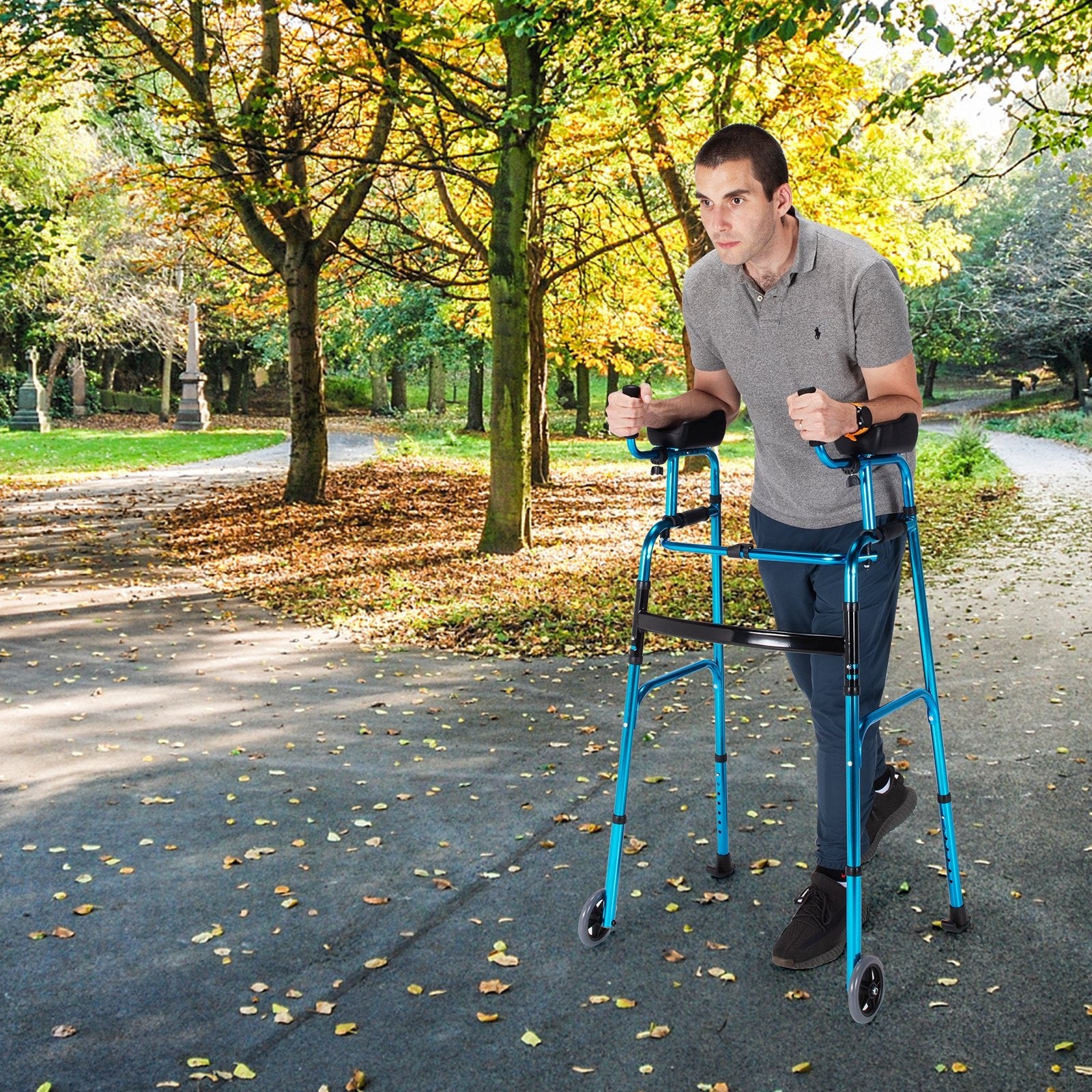 Folding Adjustable Aluminum Wheel Walking Frame, Navy Walkers & Rollators   at Gallery Canada