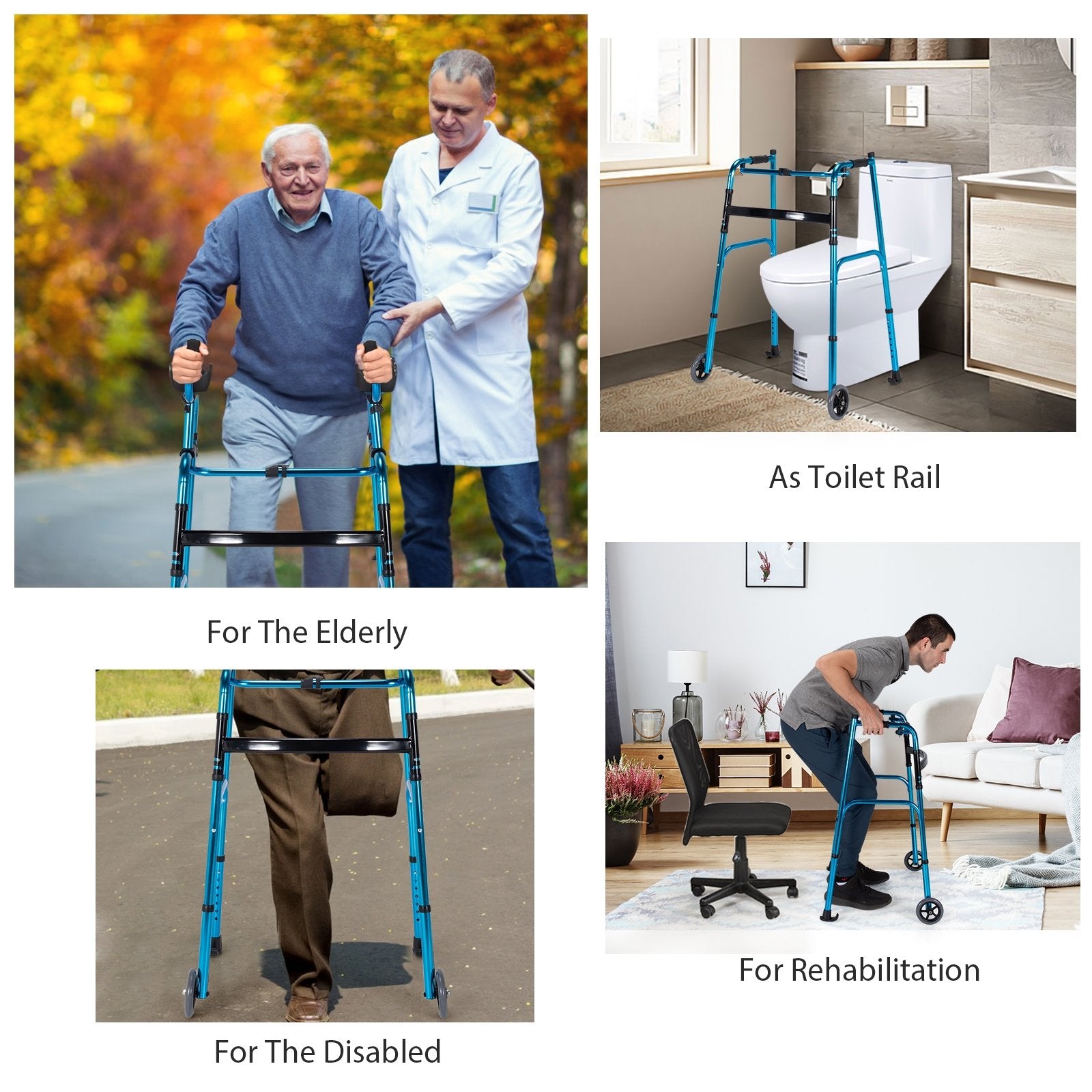 Folding Adjustable Aluminum Wheel Walking Frame, Navy Walkers & Rollators   at Gallery Canada