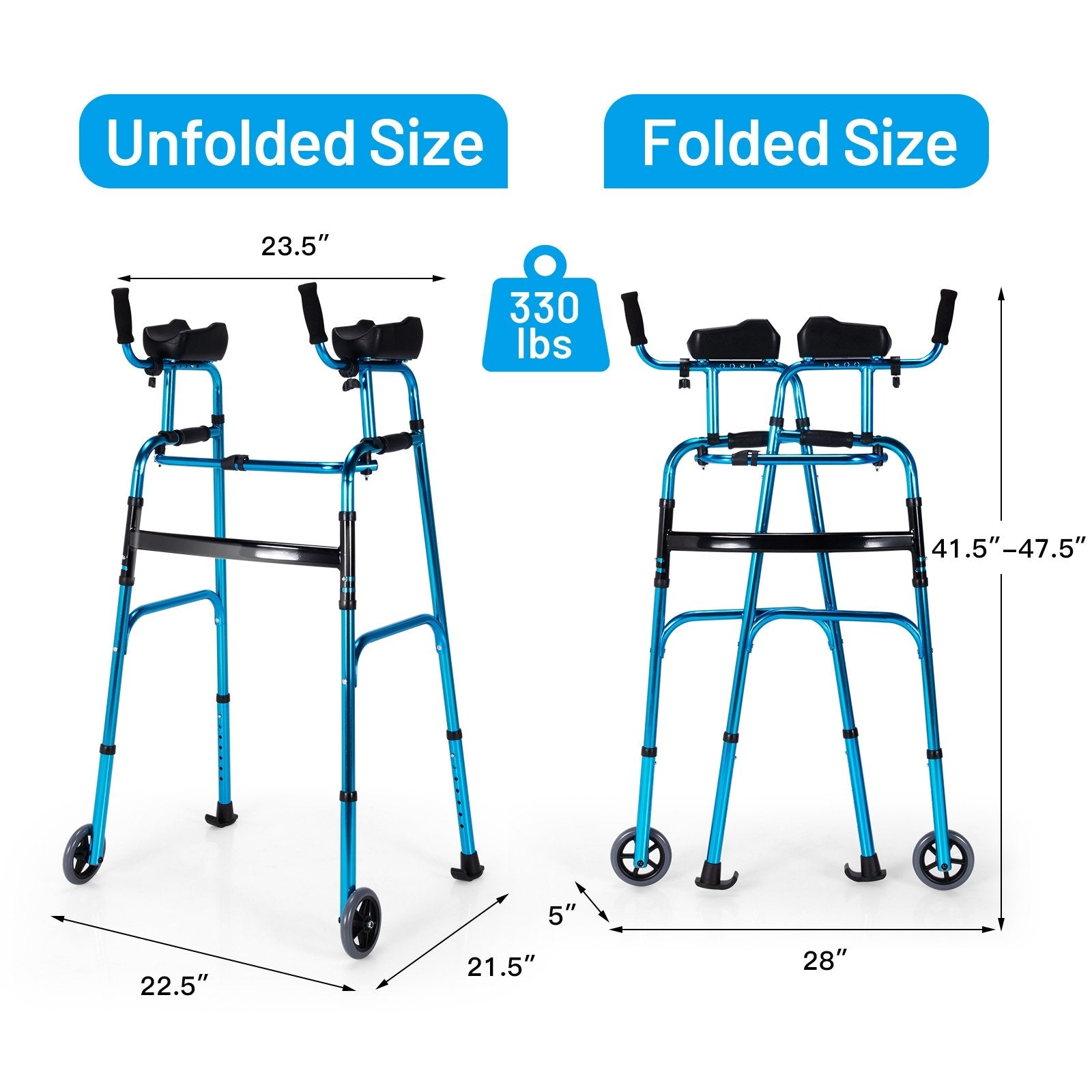 Folding Adjustable Aluminum Wheel Walking Frame, Navy Walkers & Rollators   at Gallery Canada