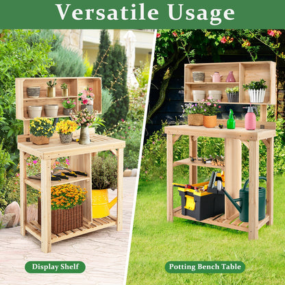 Garden Wooden Potting Table Workstation with Storage Shelf, Natural - Gallery Canada