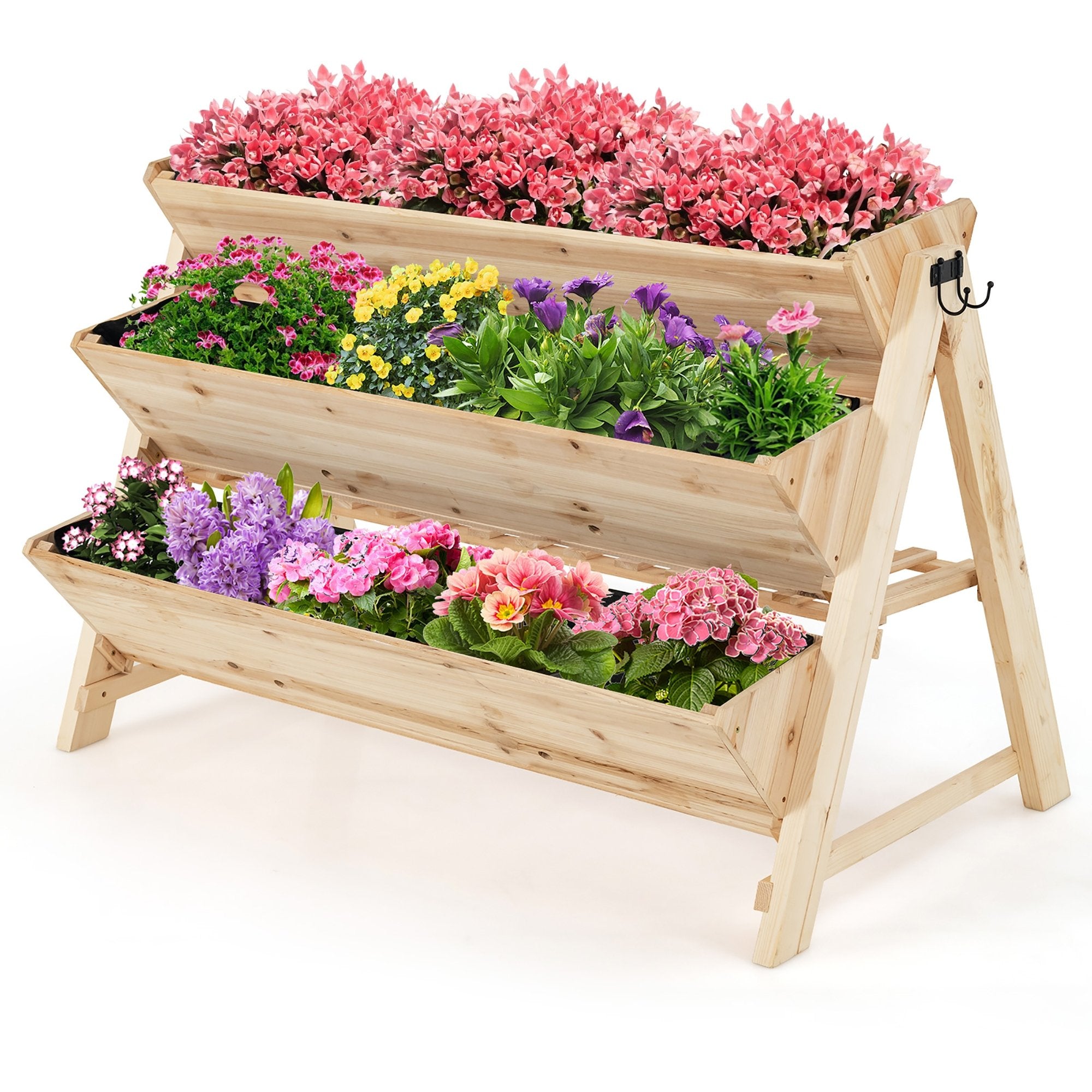 3 Tier Wooden Vertical Raised Garden Bed with Storage Shelf, Natural Raised Garden Beds   at Gallery Canada