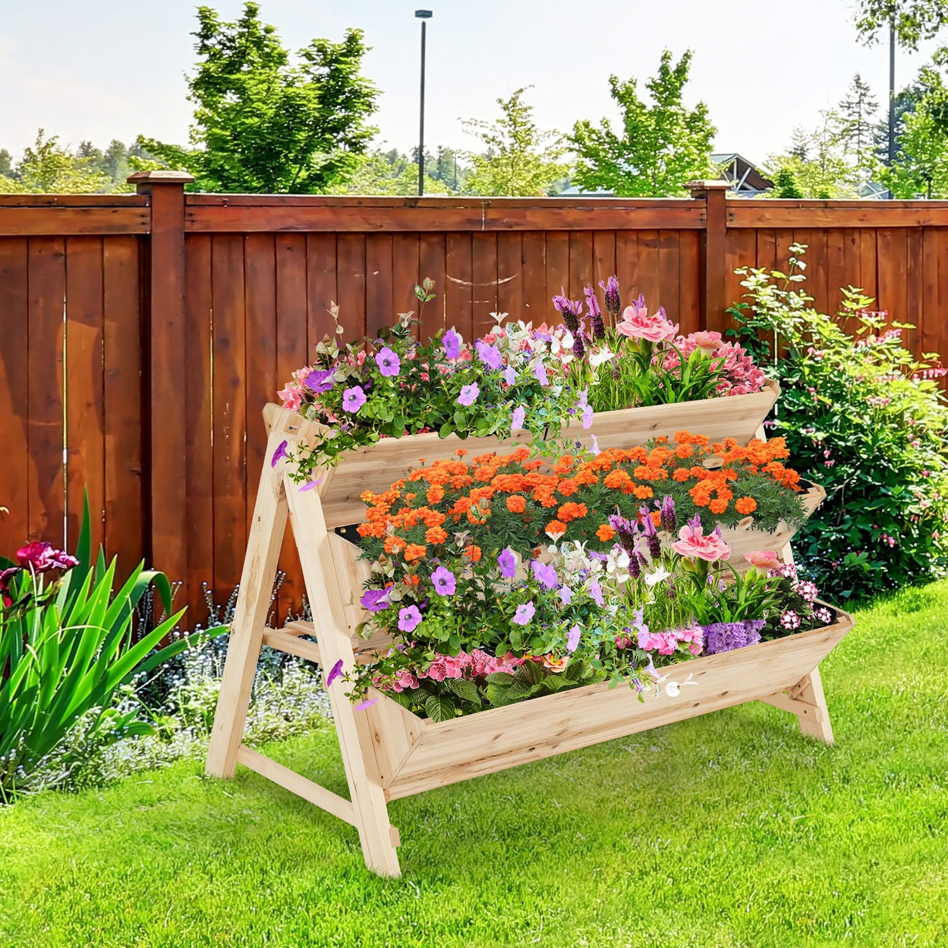 3 Tier Wooden Vertical Raised Garden Bed with Storage Shelf, Natural Raised Garden Beds   at Gallery Canada