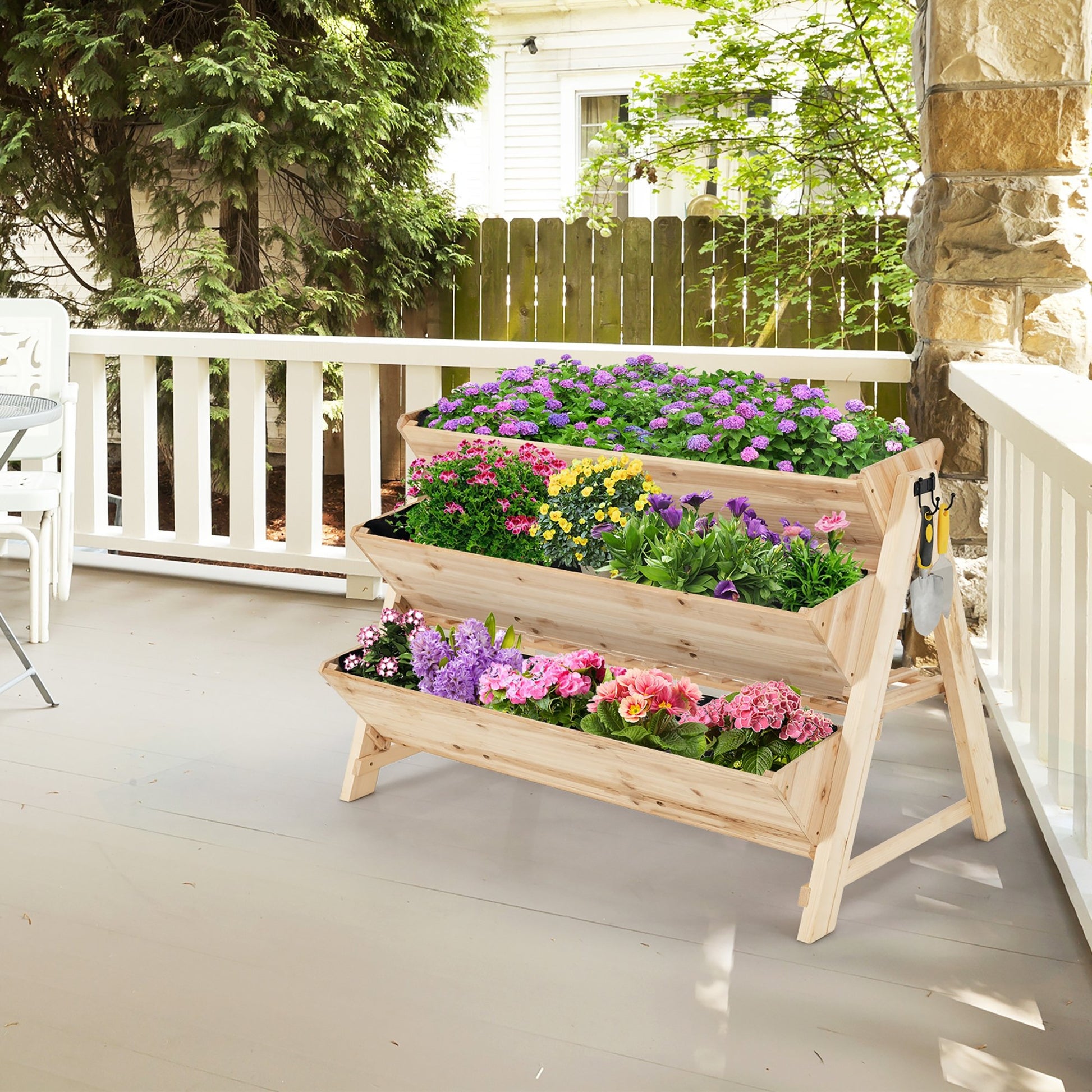 3 Tier Wooden Vertical Raised Garden Bed with Storage Shelf, Natural Raised Garden Beds   at Gallery Canada