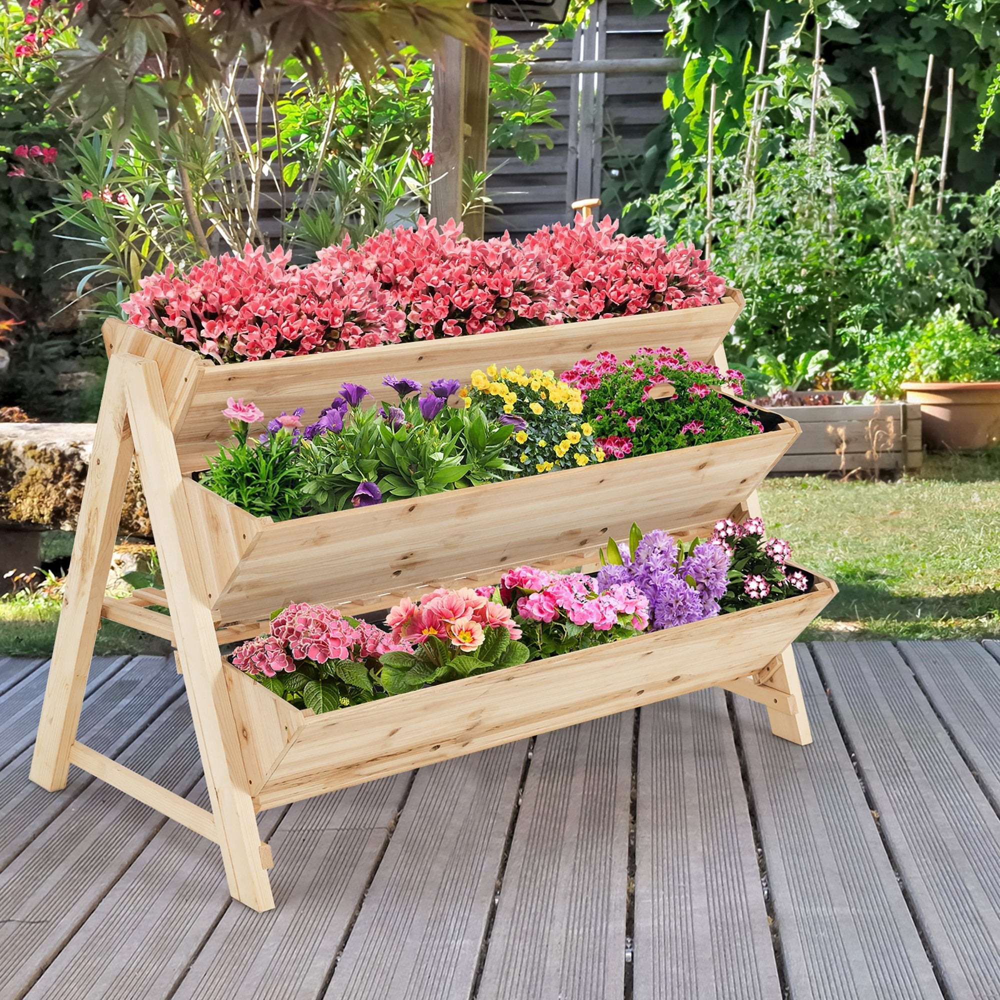 3 Tier Wooden Vertical Raised Garden Bed with Storage Shelf, Natural Raised Garden Beds   at Gallery Canada