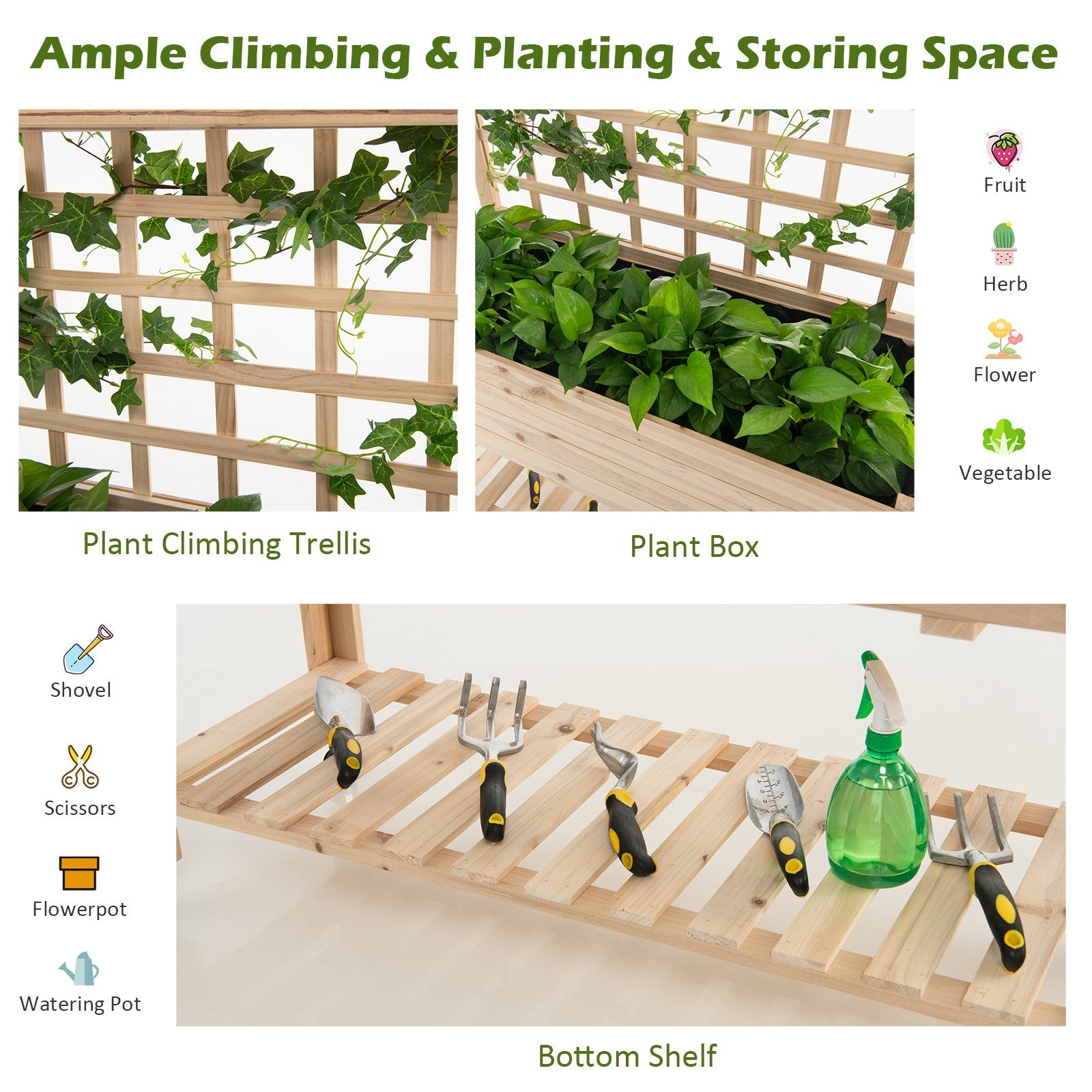 Wooden Raised Garden Bed with Wheels Trellis and Storage Shelf, Natural Greenhouses   at Gallery Canada