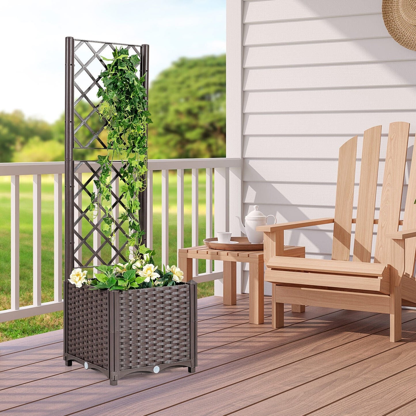 Raised Garden Bed with Trellis Planter Box for Climbing Plants, Brown - Gallery Canada