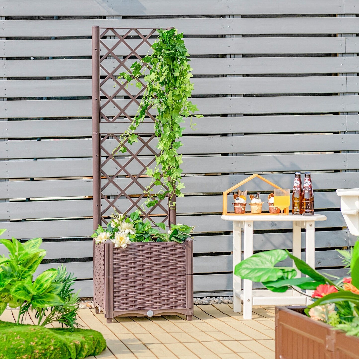 Raised Garden Bed with Trellis Planter Box for Climbing Plants, Brown - Gallery Canada