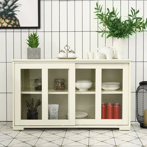 Sideboard Buffet Cupboard Storage Cabinet with Sliding Door-Antique White, White