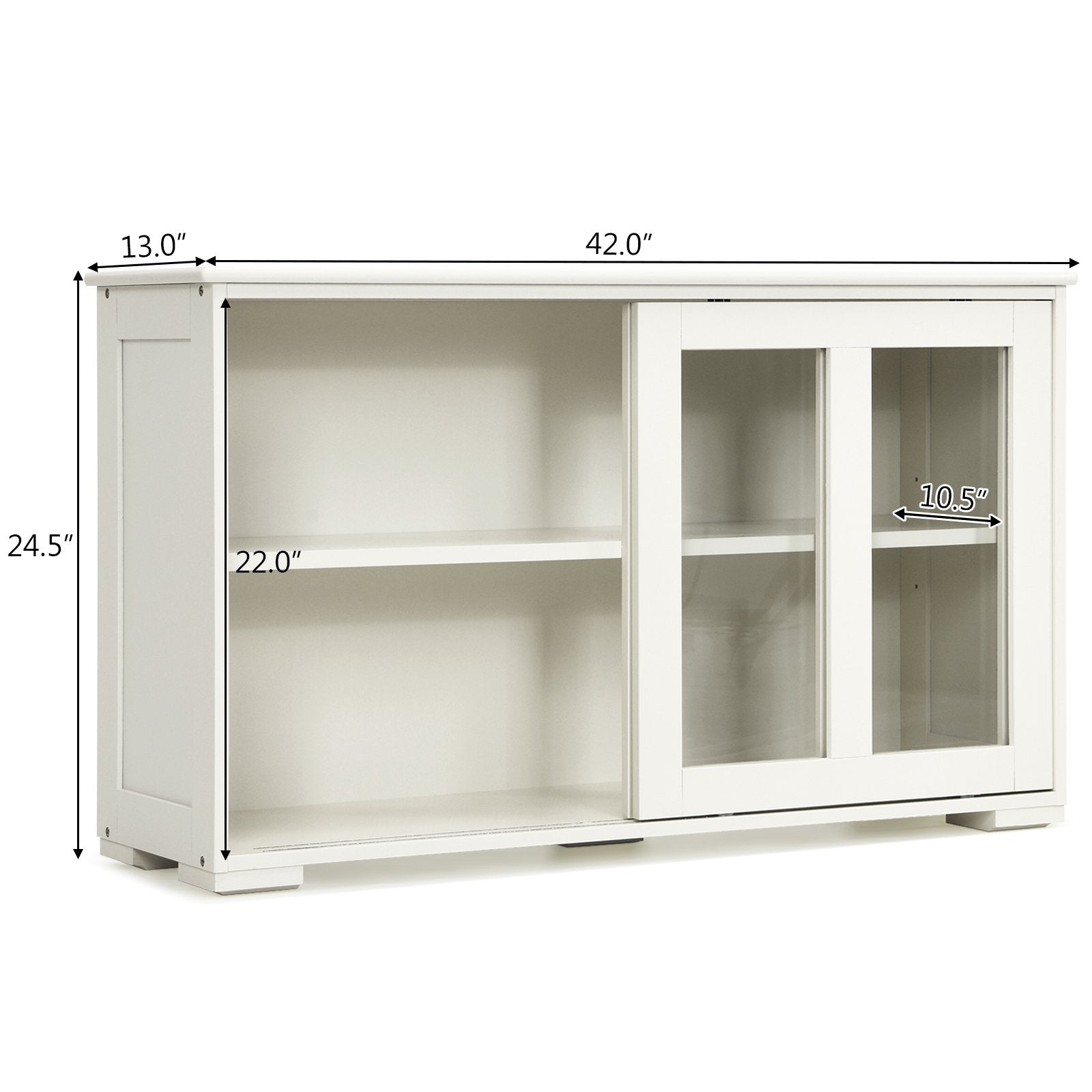 Sideboard Buffet Cupboard Storage Cabinet with Sliding Door-Antique White, White Sideboards Cabinets & Buffets   at Gallery Canada