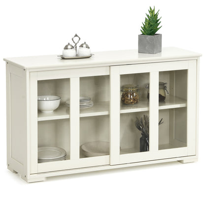 Sideboard Buffet Cupboard Storage Cabinet with Sliding Door-Antique White, White Sideboards Cabinets & Buffets   at Gallery Canada