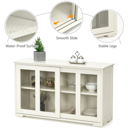 Sideboard Buffet Cupboard Storage Cabinet with Sliding Door-Antique White, White Sideboards Cabinets & Buffets   at Gallery Canada