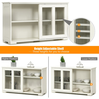 Sideboard Buffet Cupboard Storage Cabinet with Sliding Door-Antique White, White Sideboards Cabinets & Buffets   at Gallery Canada