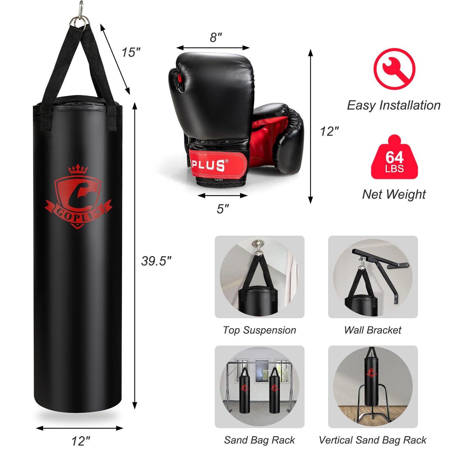 Filled Punching Bag Set with Boxing Gloves- 63 lbs, Black Boxing & Martial Arts   at Gallery Canada