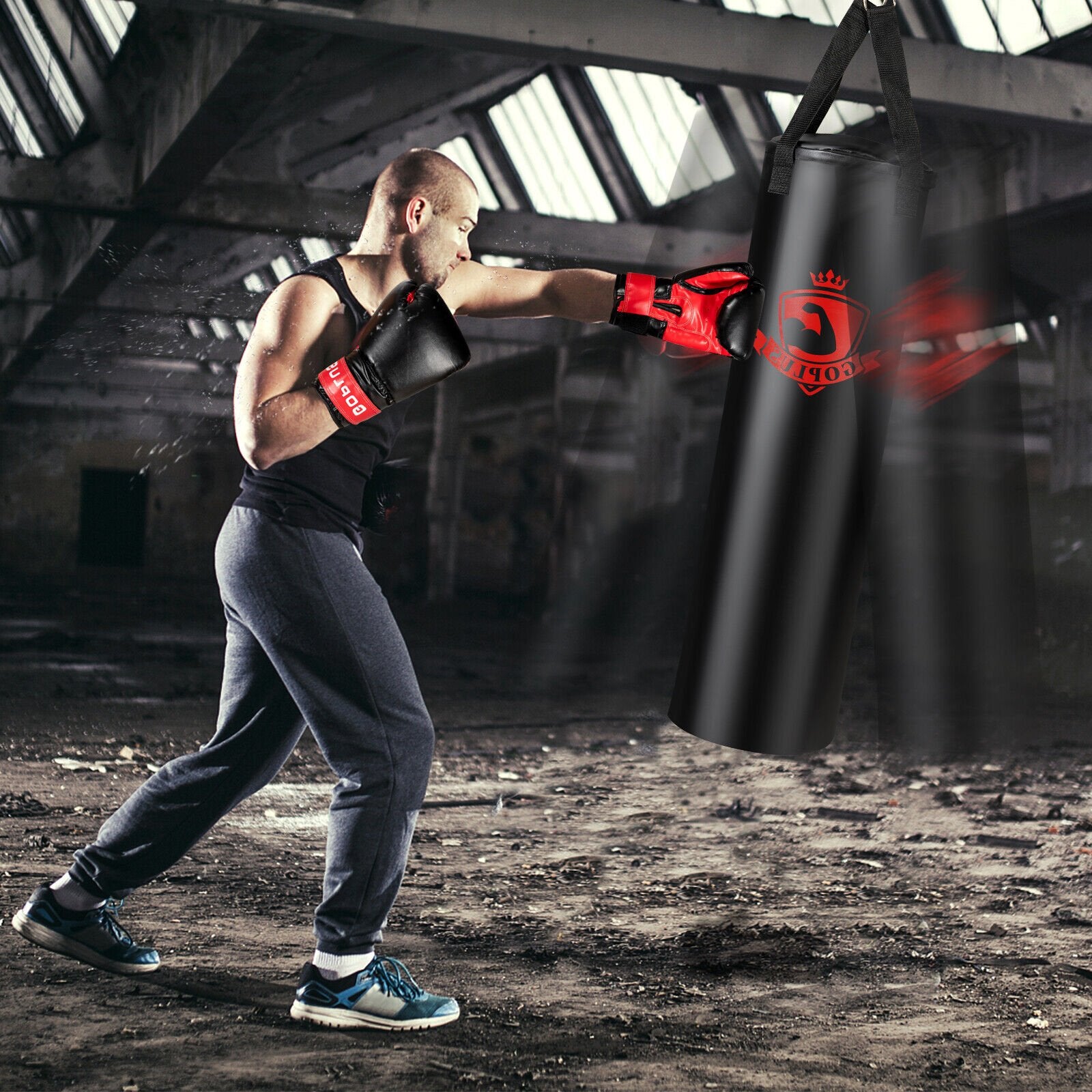 Filled Punching Bag Set with Boxing Gloves- 63 lbs, Black Boxing & Martial Arts   at Gallery Canada