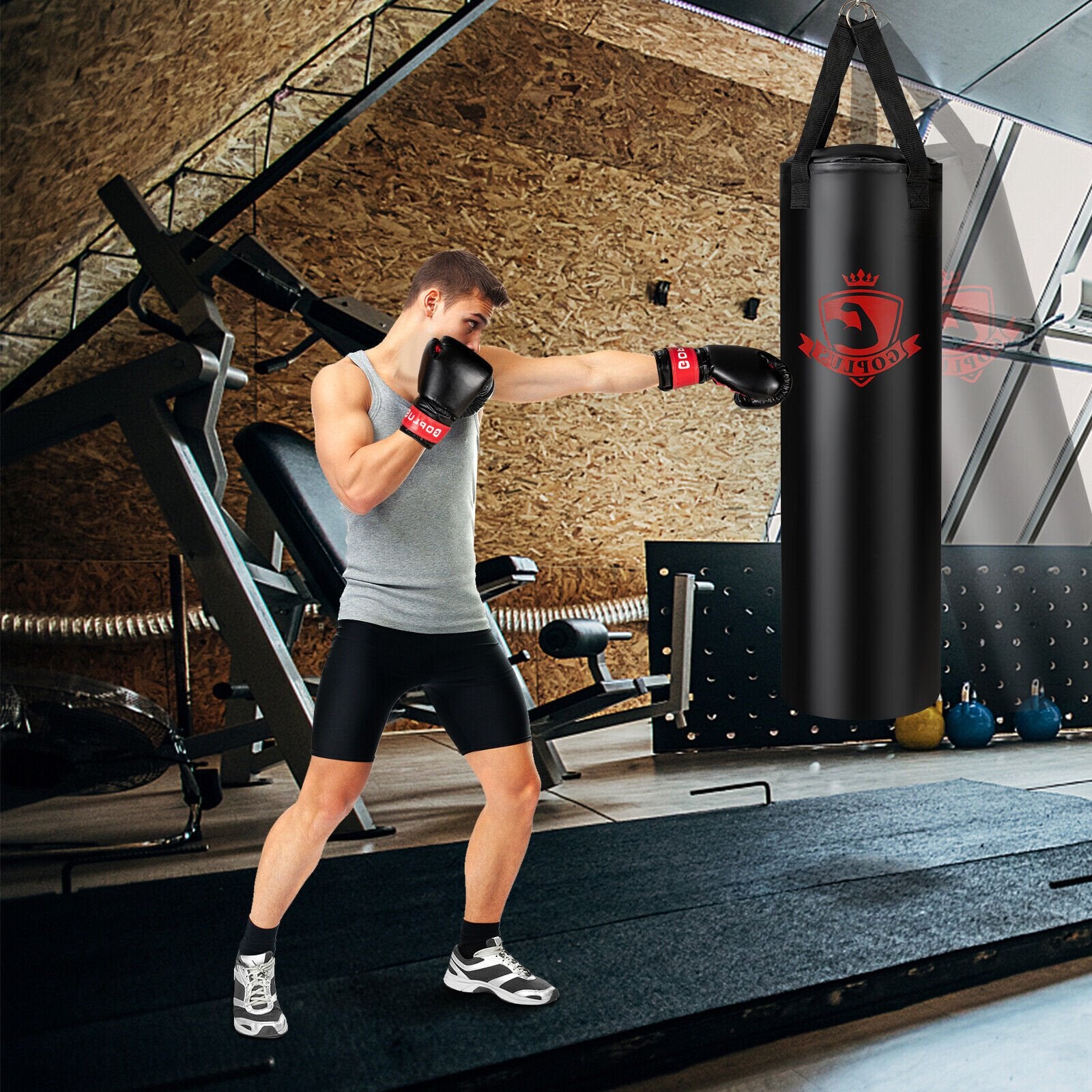 Filled Punching Bag Set with Boxing Gloves- 63 lbs, Black Boxing & Martial Arts   at Gallery Canada