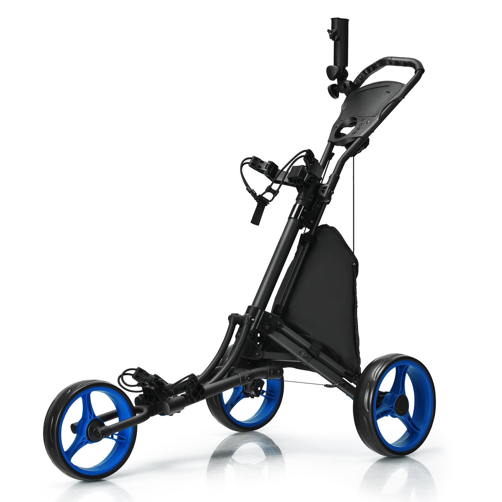 Folding 3 Wheels Golf Push Cart with Bag Scoreboard Adjustable Handle, Blue Golf   at Gallery Canada
