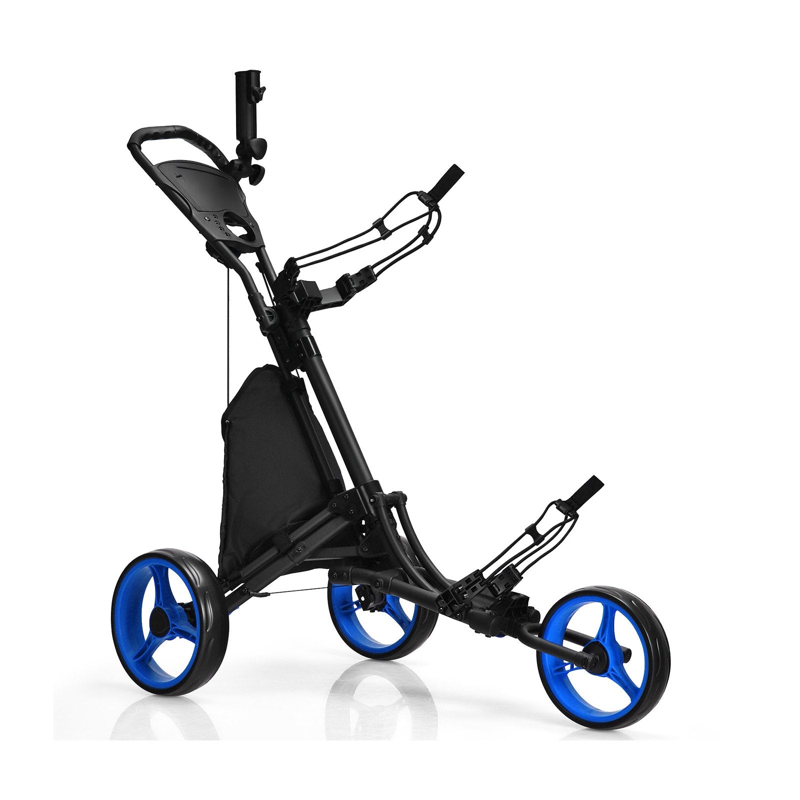 Folding 3 Wheels Golf Push Cart with Bag Scoreboard Adjustable Handle, Blue Golf   at Gallery Canada