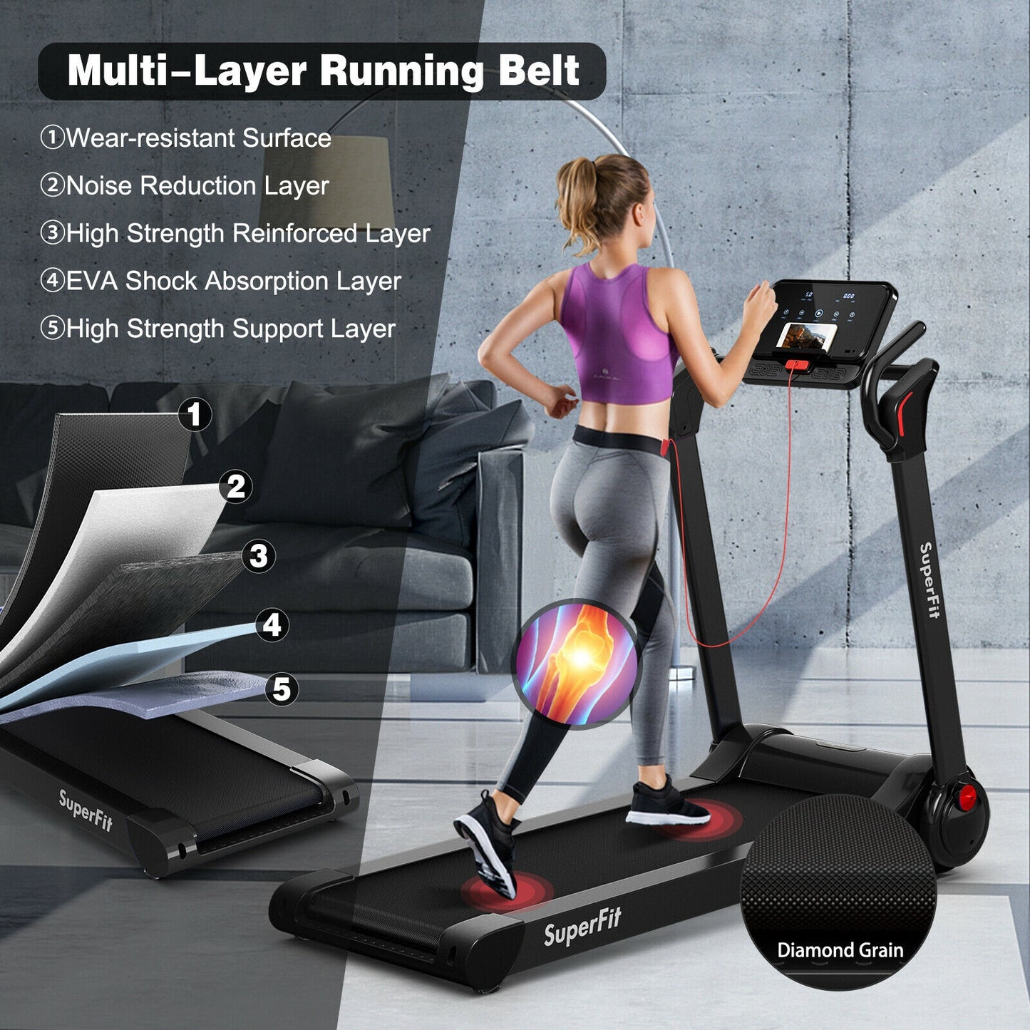 2.25 HP Electric Motorized Folding Running Treadmill Machine with LED Display, Black Treadmills   at Gallery Canada