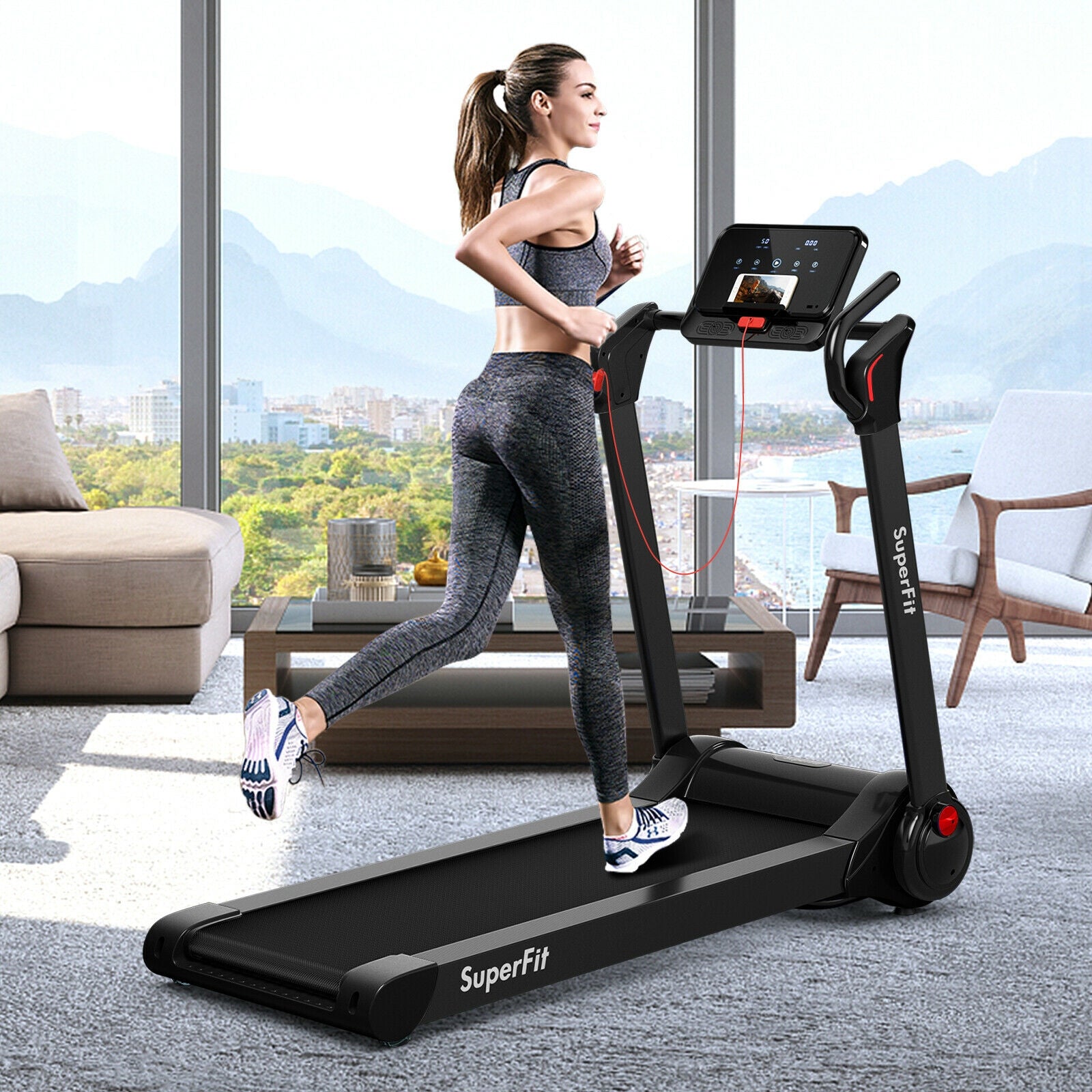 2.25 HP Electric Motorized Folding Running Treadmill Machine with LED Display, Black Treadmills   at Gallery Canada