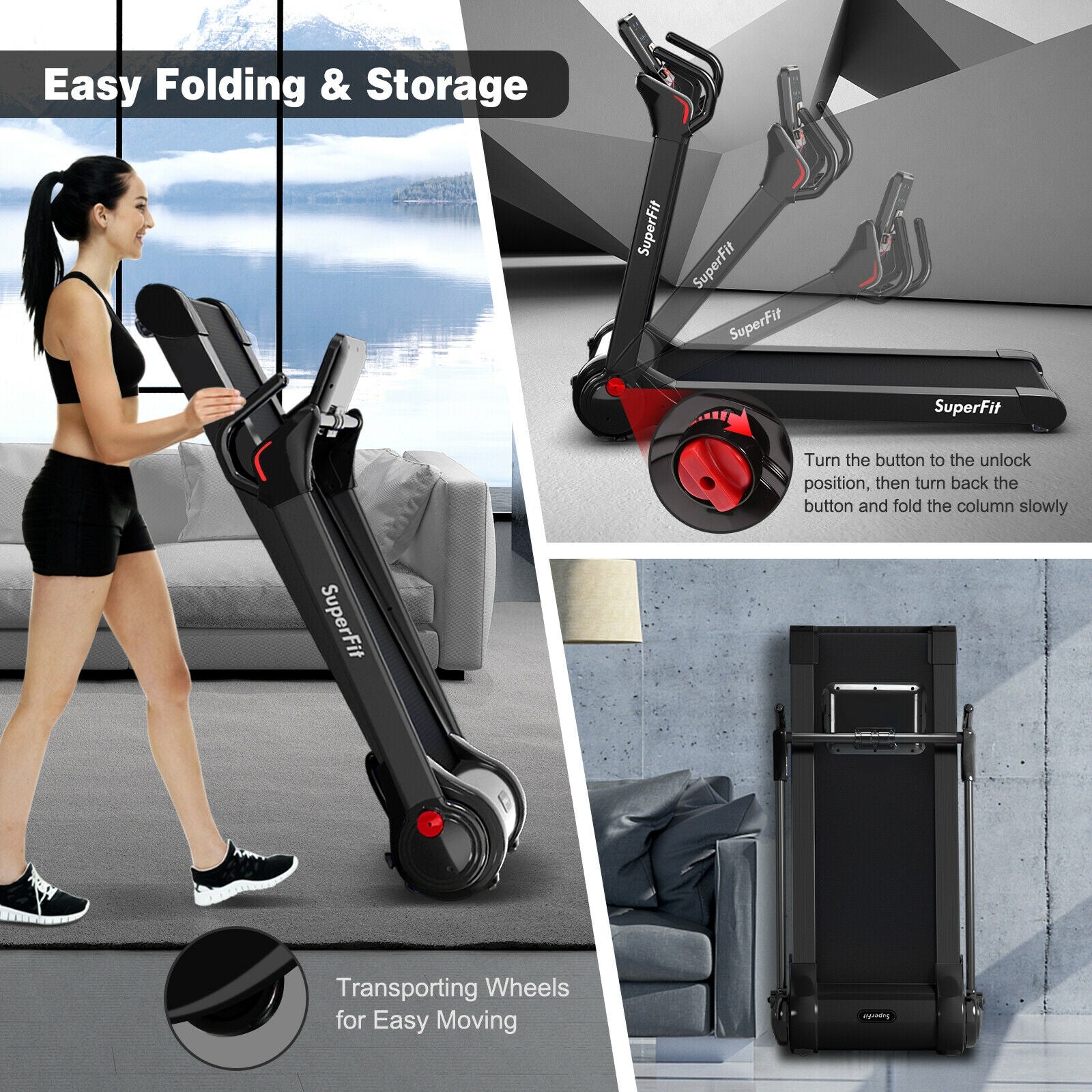 2.25 HP Electric Motorized Folding Running Treadmill Machine with LED Display, Black Treadmills   at Gallery Canada