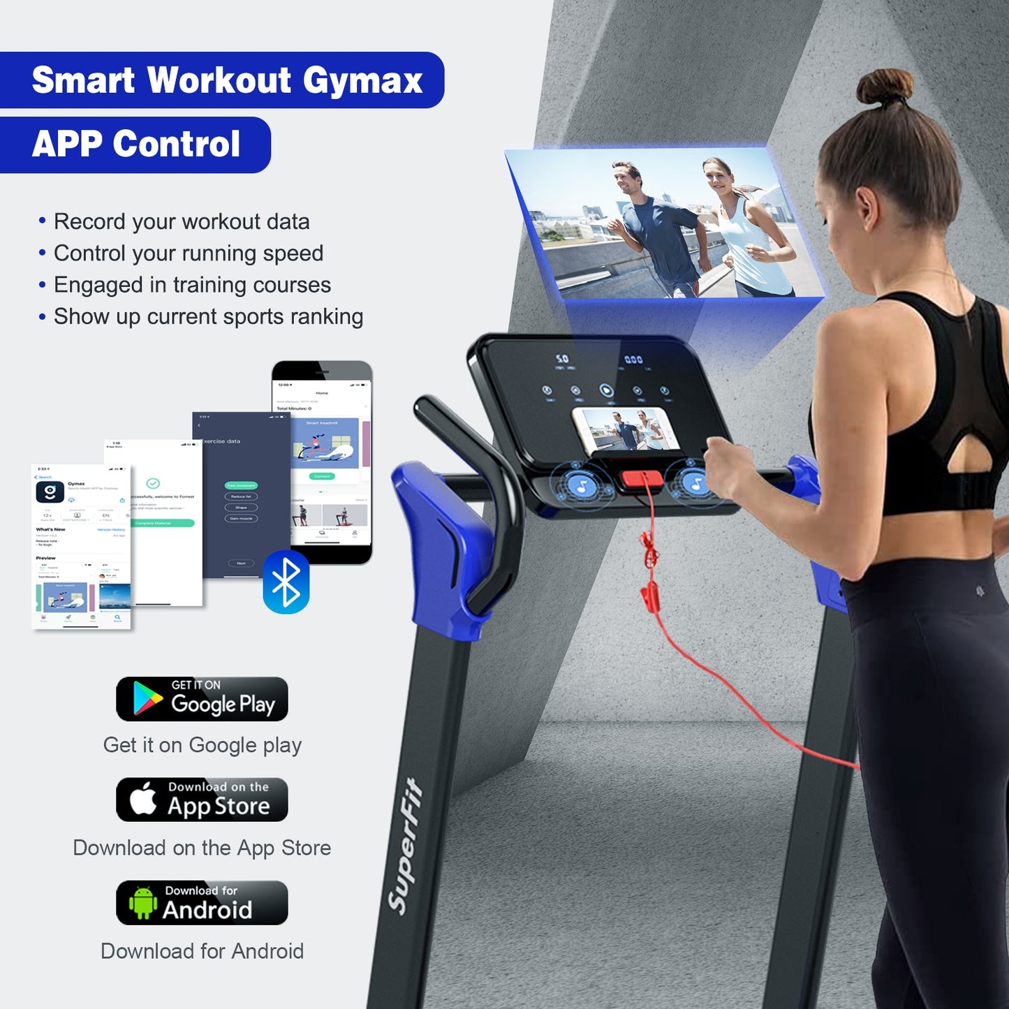 2.25 HP Electric Motorized Folding Running Treadmill Machine with LED Display, Navy Treadmills   at Gallery Canada