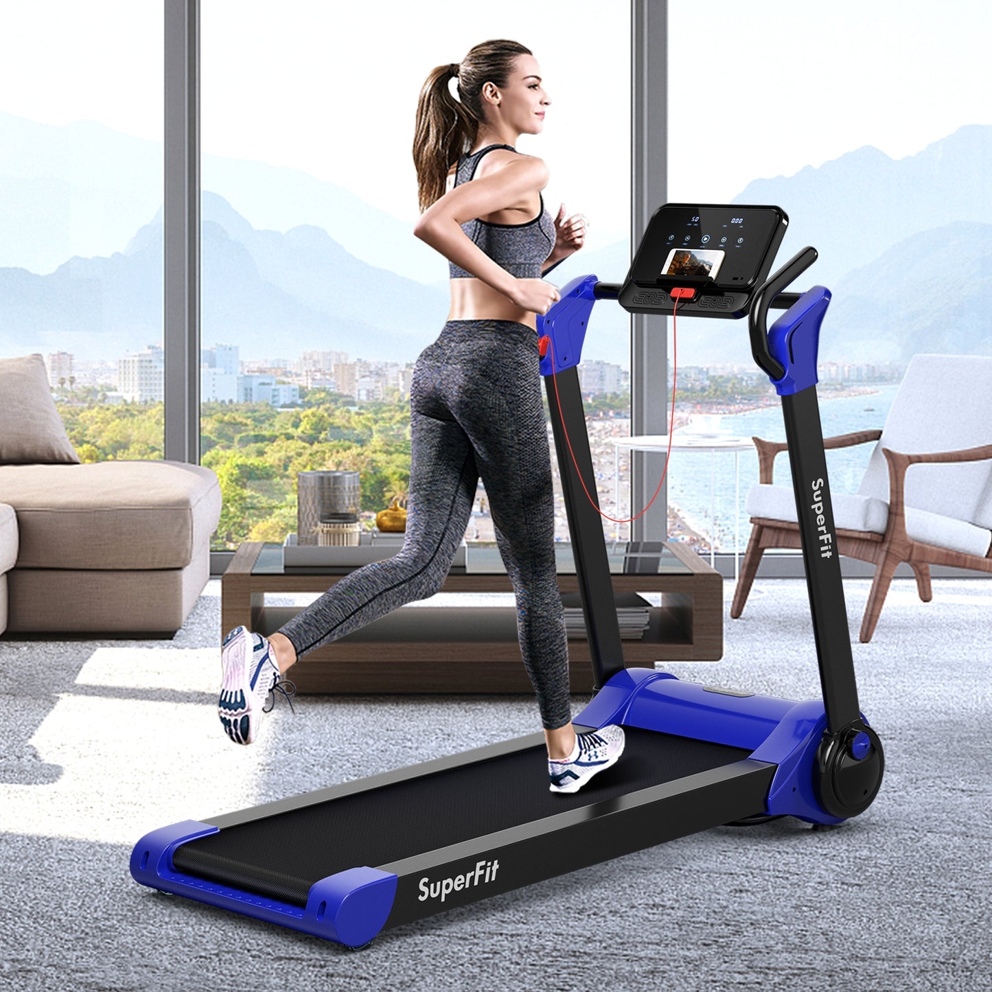 2.25 HP Electric Motorized Folding Running Treadmill Machine with LED Display, Navy Treadmills   at Gallery Canada