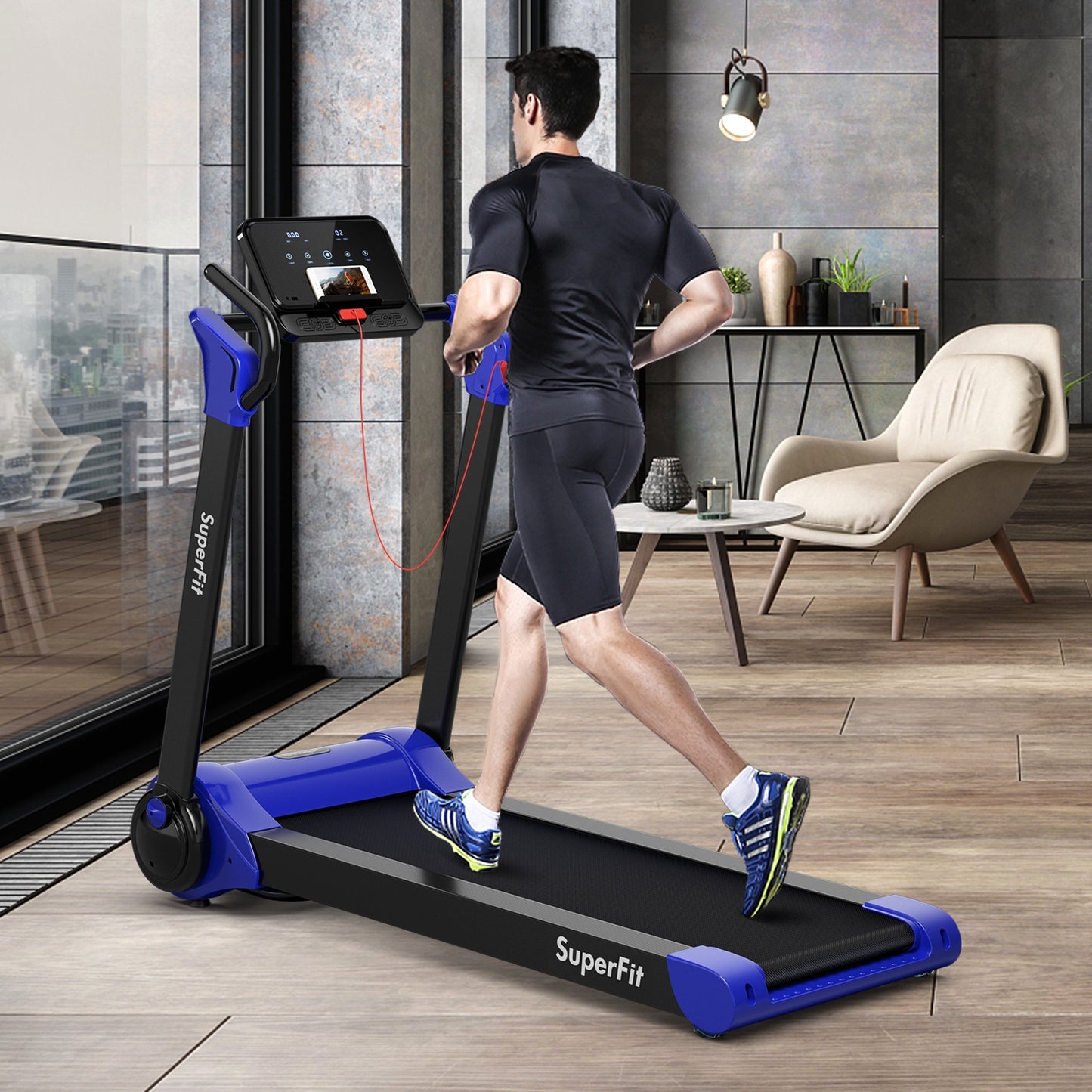 2.25 HP Electric Motorized Folding Running Treadmill Machine with LED Display, Navy Treadmills   at Gallery Canada