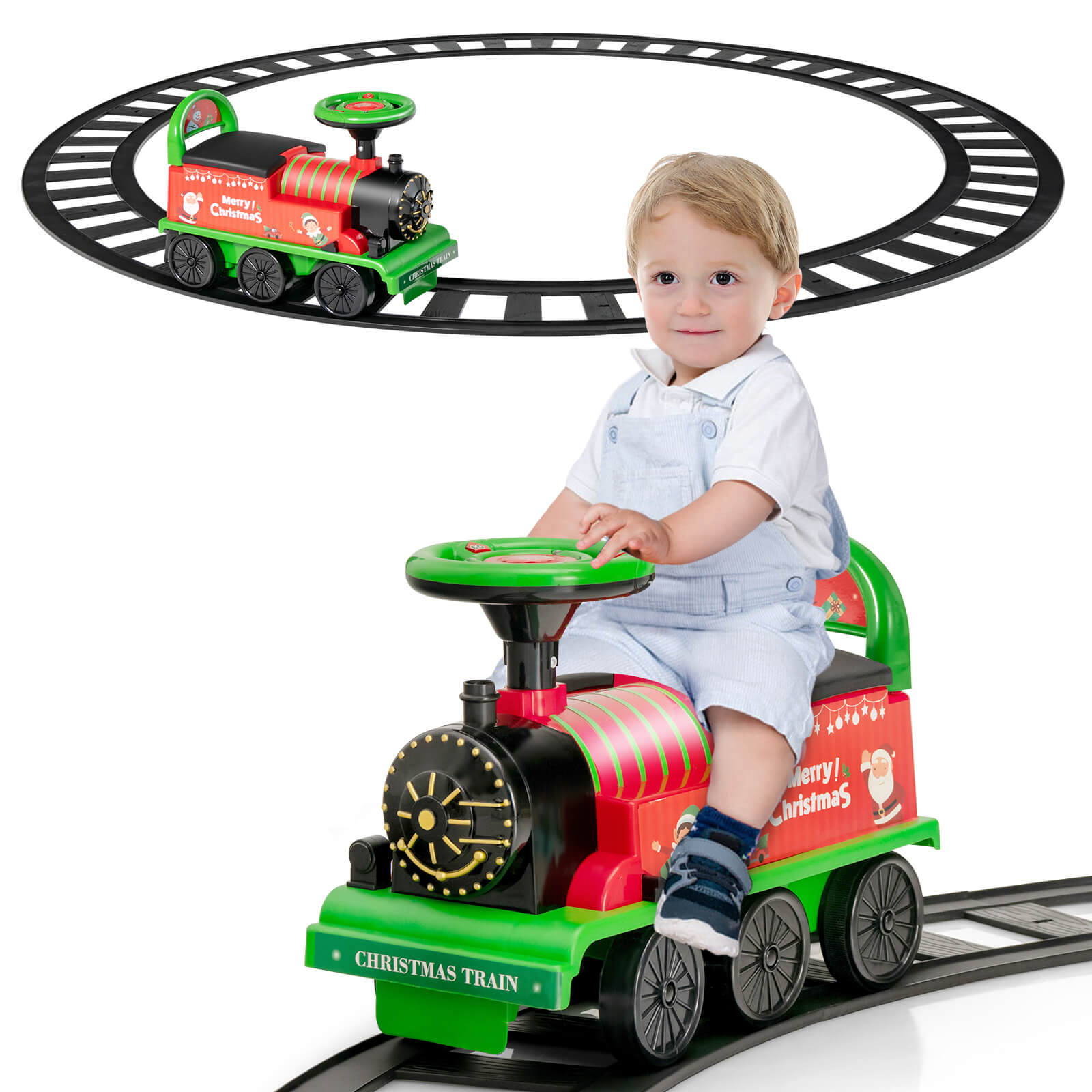 6V Electric Kids Ride On Car Toy Train with 16 Pieces Tracks, Green Powered Ride On Toys   at Gallery Canada