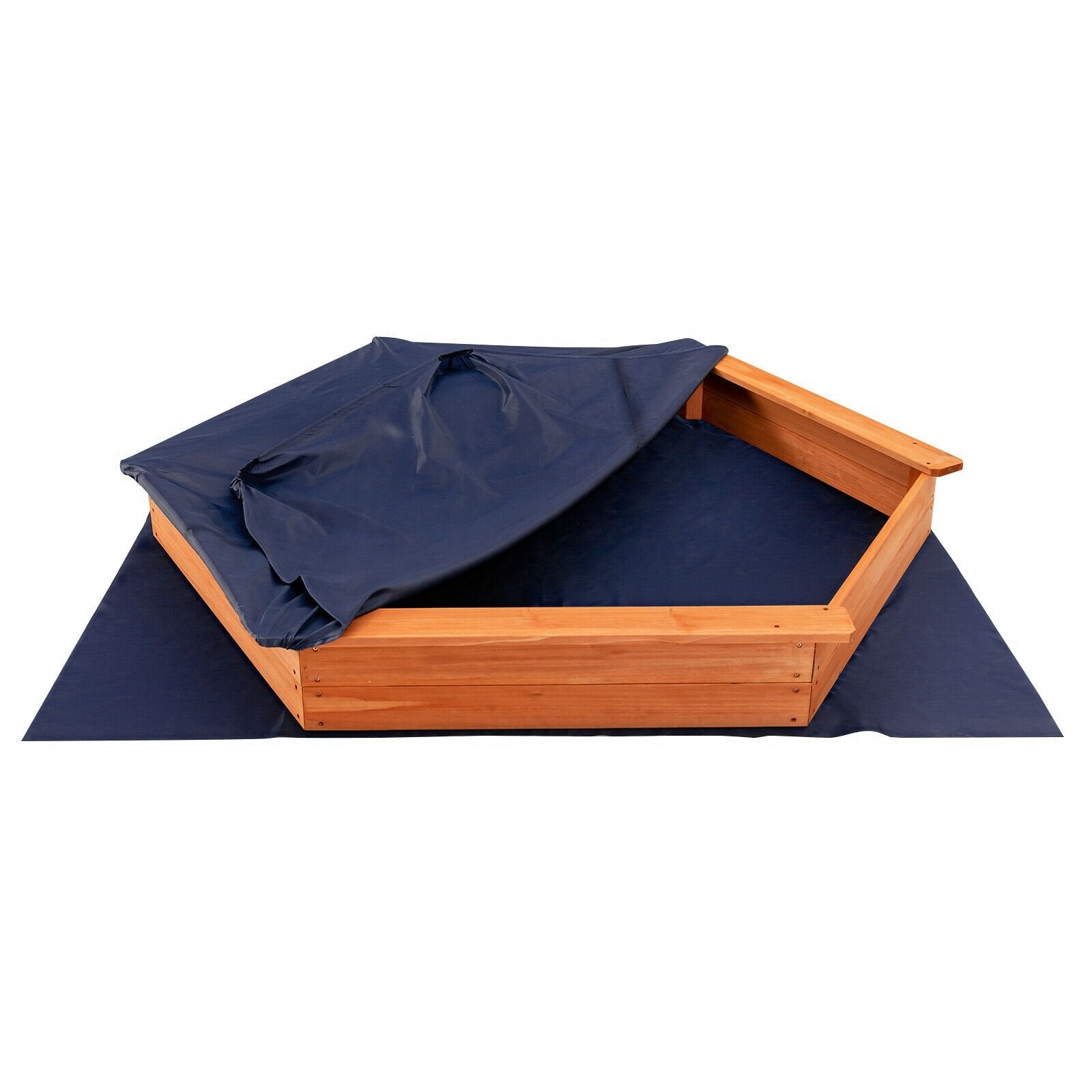 Hexagon Wooden Cedar Sand Box with Seat Boards, Brown Sandboxes   at Gallery Canada