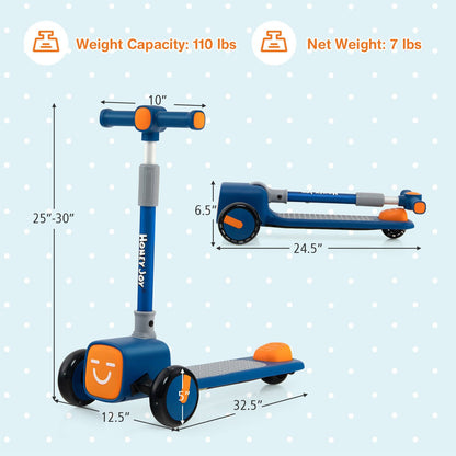 Folding Adjustable Kids Toy Scooter with LED Flashing Wheels Horn 4 Emoji Covers, Blue - Gallery Canada