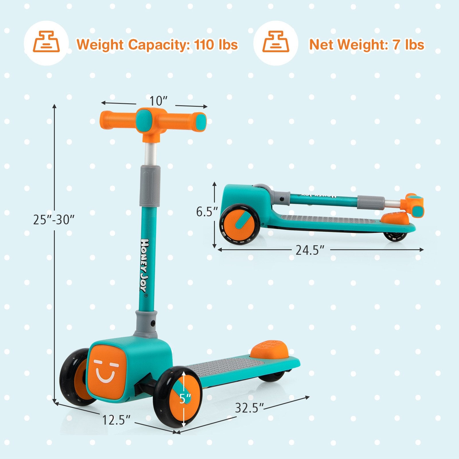 Folding Adjustable Kids Toy Scooter with LED Flashing Wheels Horn 4 Emoji Covers, Green Scooters   at Gallery Canada