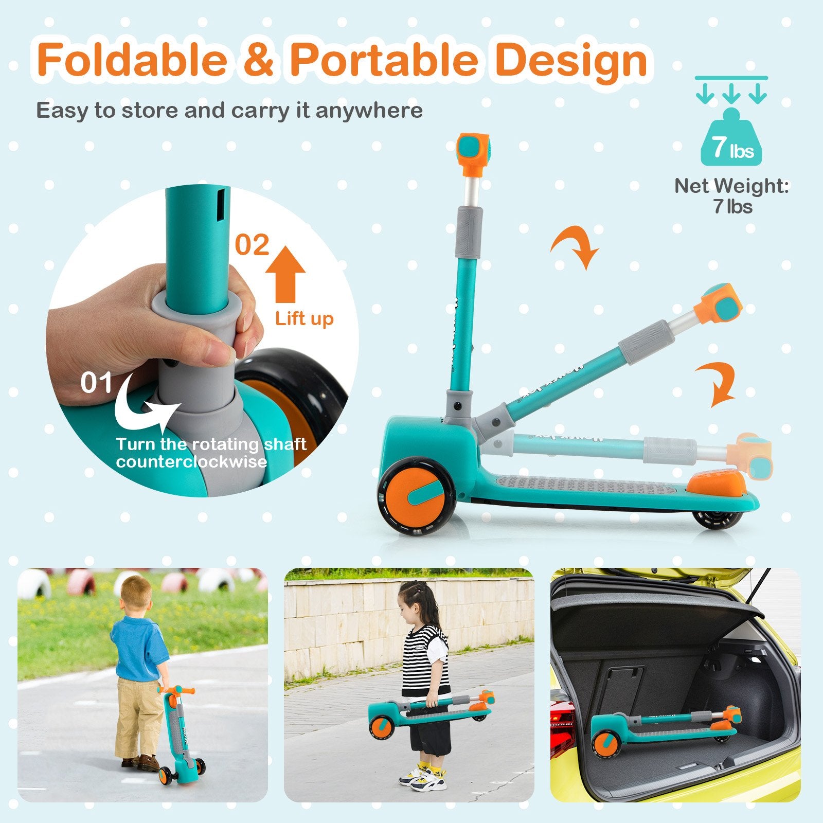 Folding Adjustable Kids Toy Scooter with LED Flashing Wheels Horn 4 Emoji Covers, Green Scooters   at Gallery Canada