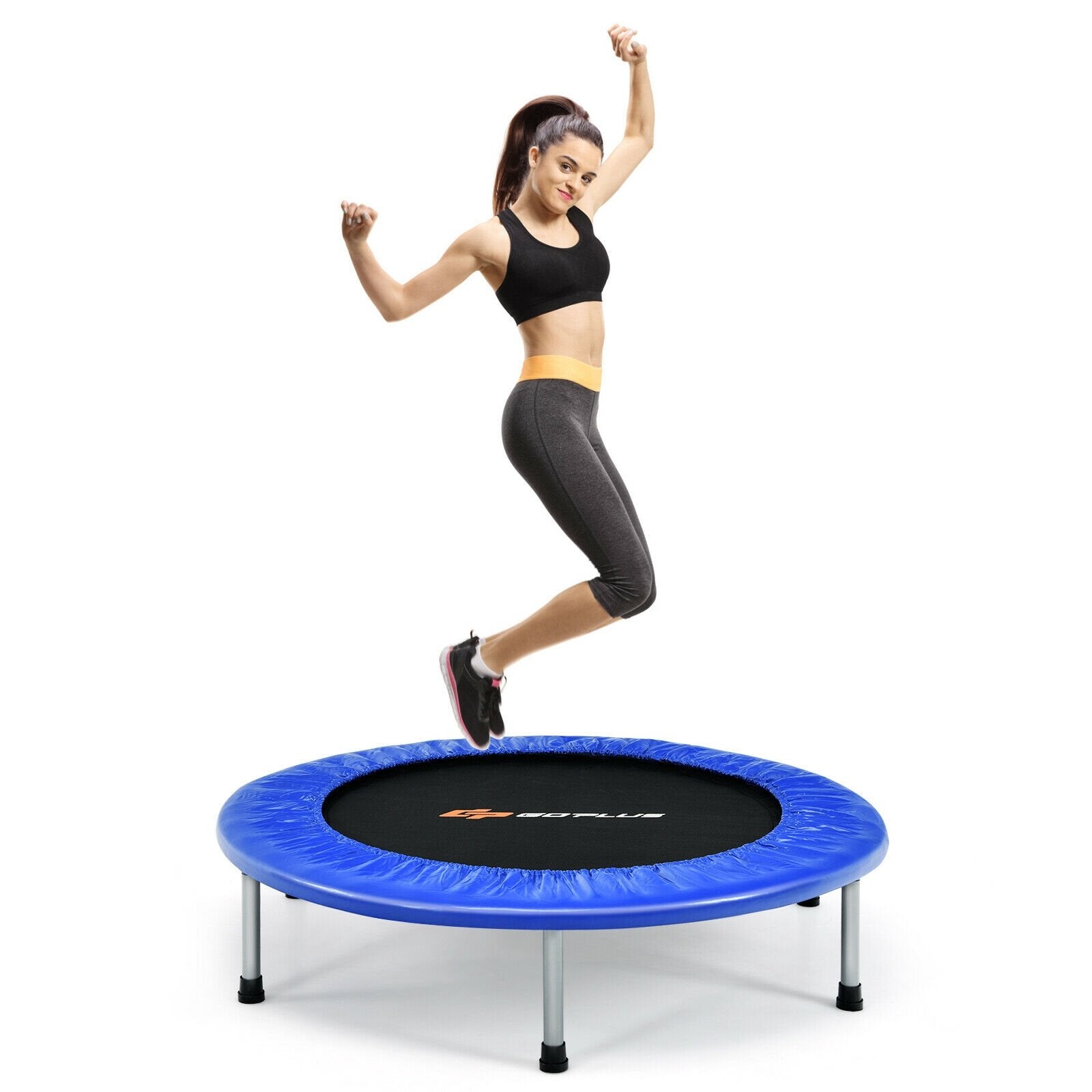 38 Inch Mini Folding Trampoline Portable Leisure Fitness Backboard, Blue Trampolines   at Gallery Canada