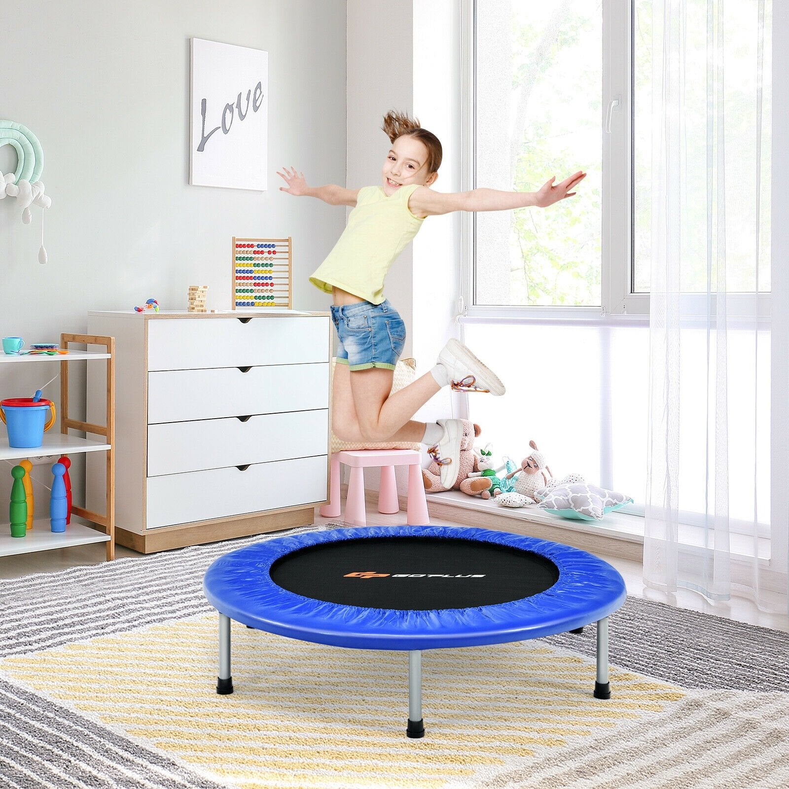 38 Inch Mini Folding Trampoline Portable Leisure Fitness Backboard, Blue Trampolines   at Gallery Canada