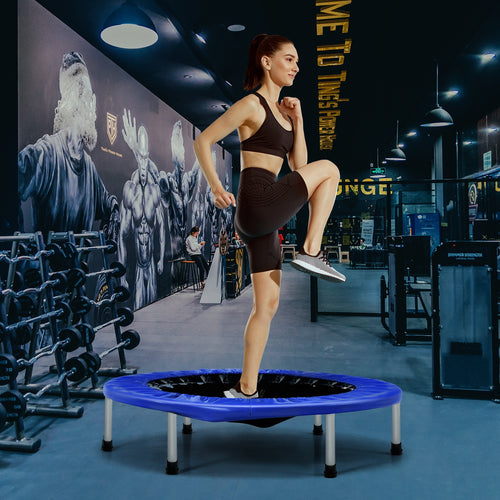 38 Inch Mini Folding Trampoline Portable Leisure Fitness Backboard, Blue