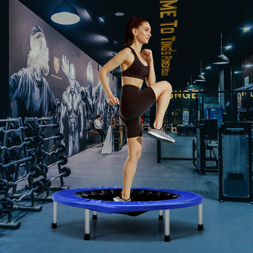 38 Inch Mini Folding Trampoline Portable Leisure Fitness Backboard, Blue