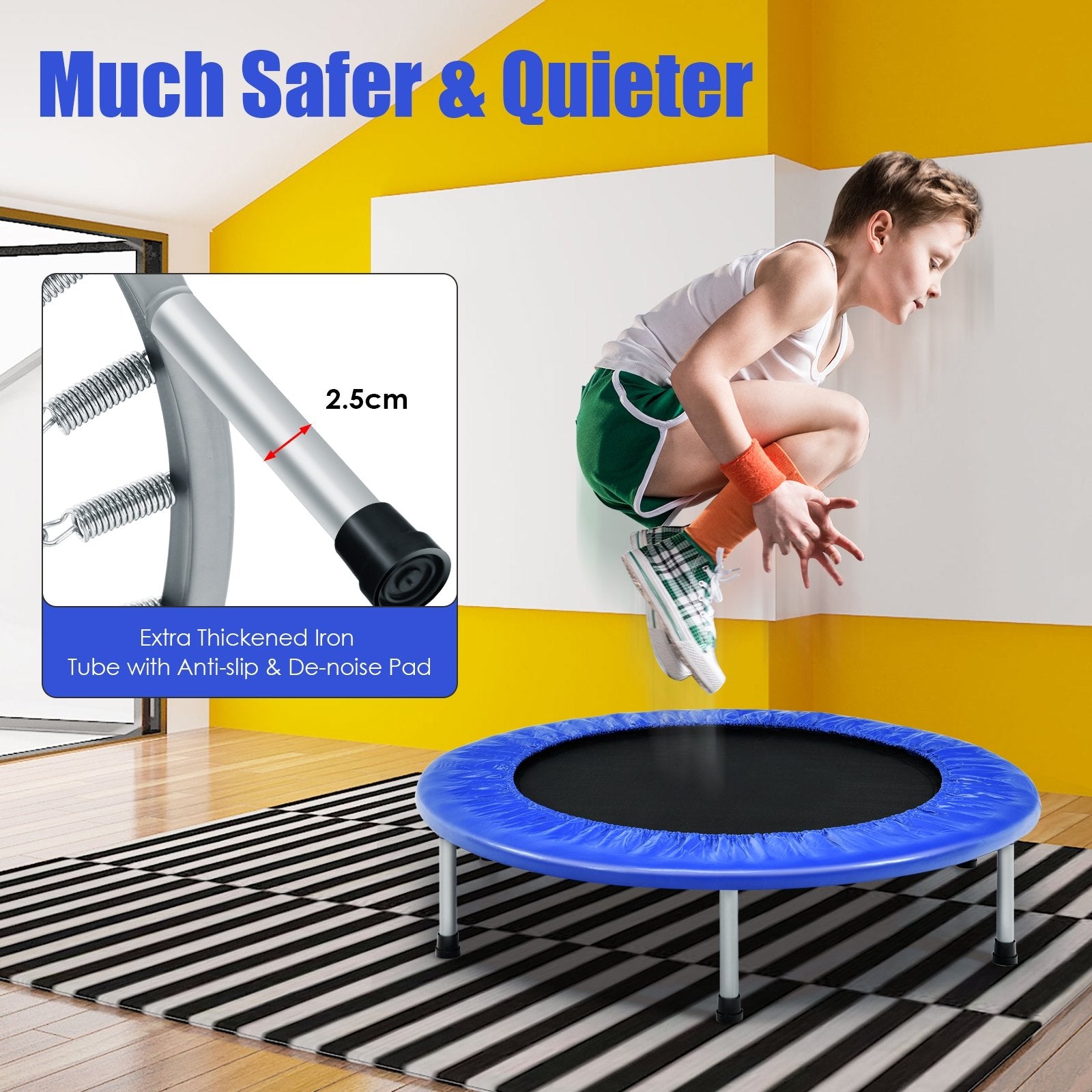 38 Inch Mini Folding Trampoline Portable Leisure Fitness Backboard, Blue Trampolines   at Gallery Canada