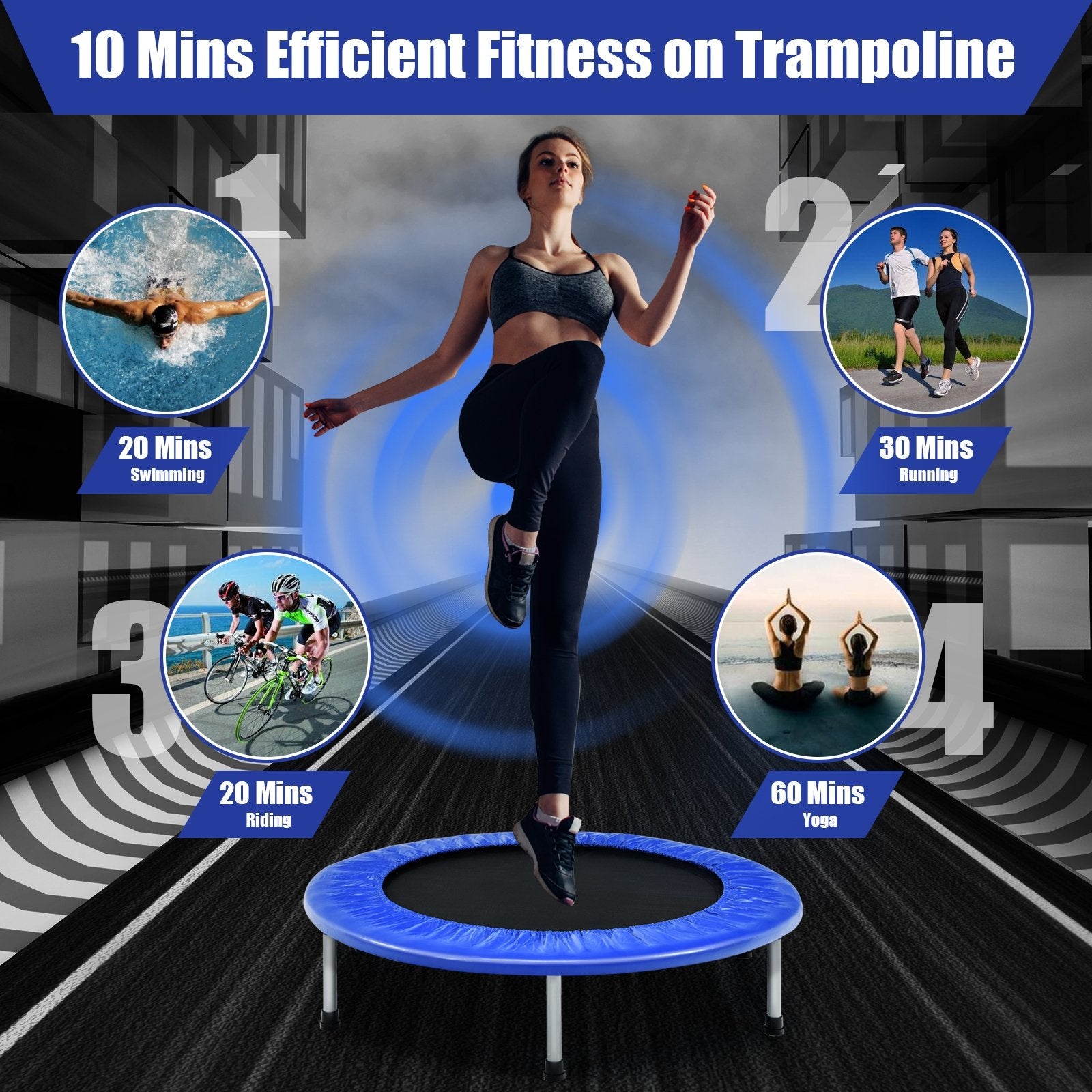 38 Inch Mini Folding Trampoline Portable Leisure Fitness Backboard, Blue Trampolines   at Gallery Canada