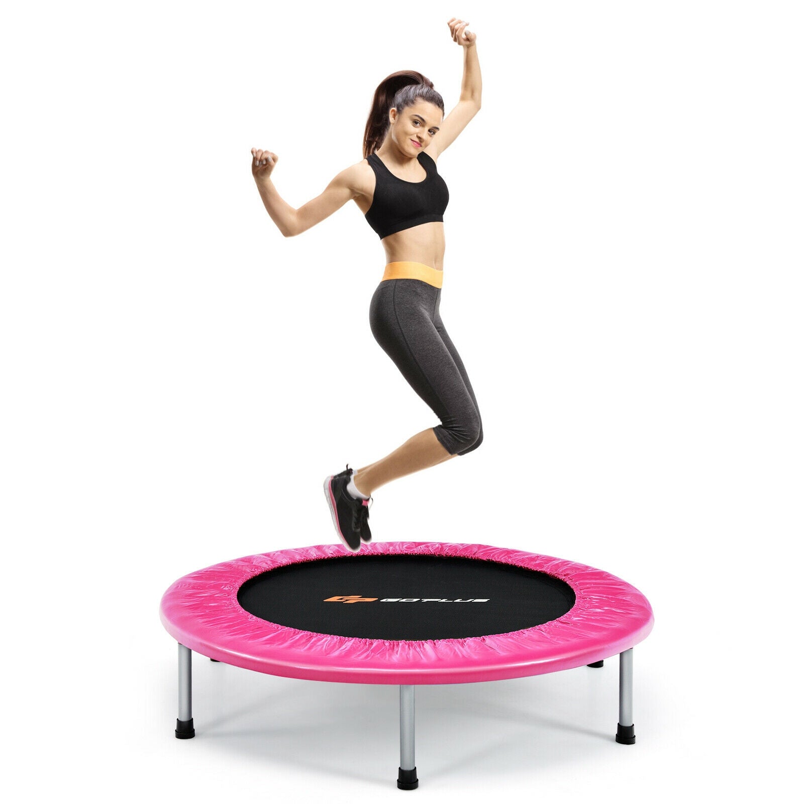 38 Inch Mini Folding Trampoline Portable Leisure Fitness Backboard, Pink Trampolines at Gallery Canada