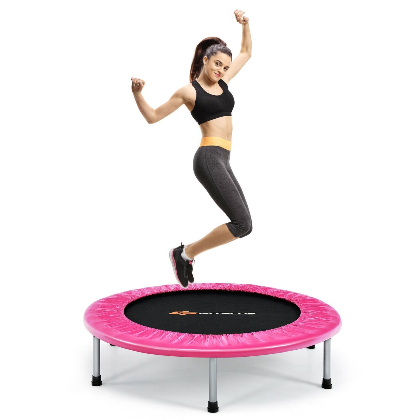 38 Inch Mini Folding Trampoline Portable Leisure Fitness Backboard, Pink Trampolines   at Gallery Canada