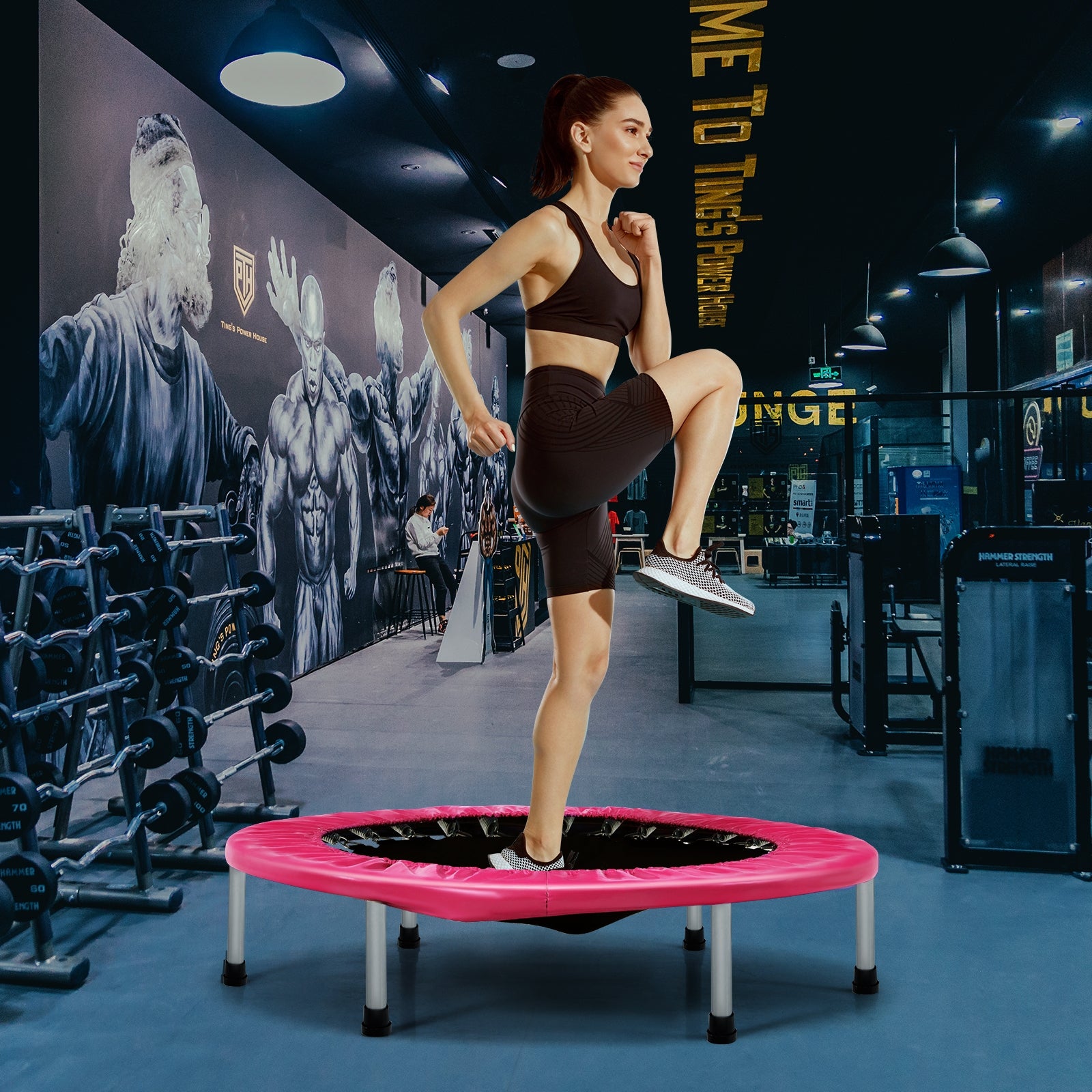 38 Inch Mini Folding Trampoline Portable Leisure Fitness Backboard, Pink Trampolines at Gallery Canada