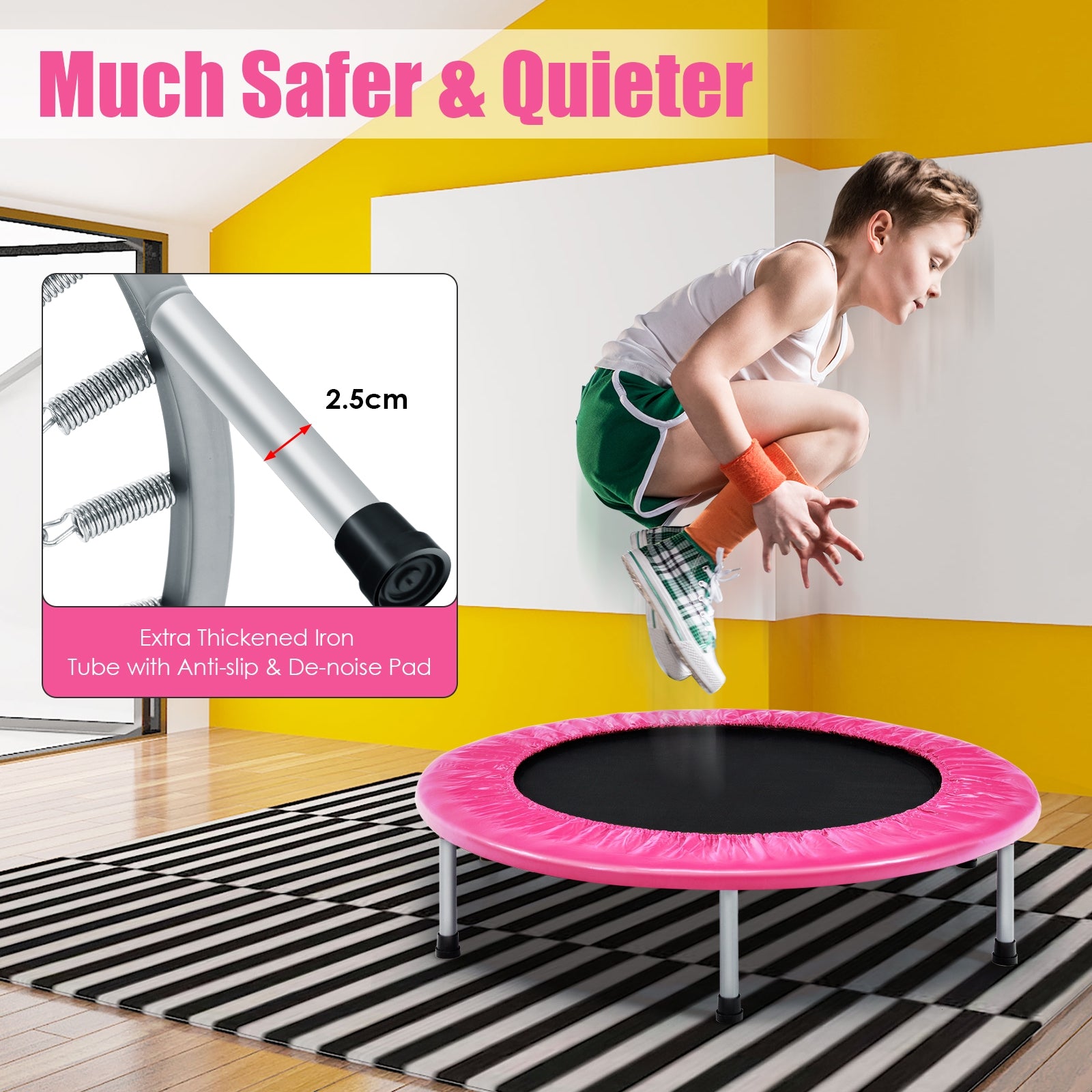 38 Inch Mini Folding Trampoline Portable Leisure Fitness Backboard, Pink Trampolines at Gallery Canada