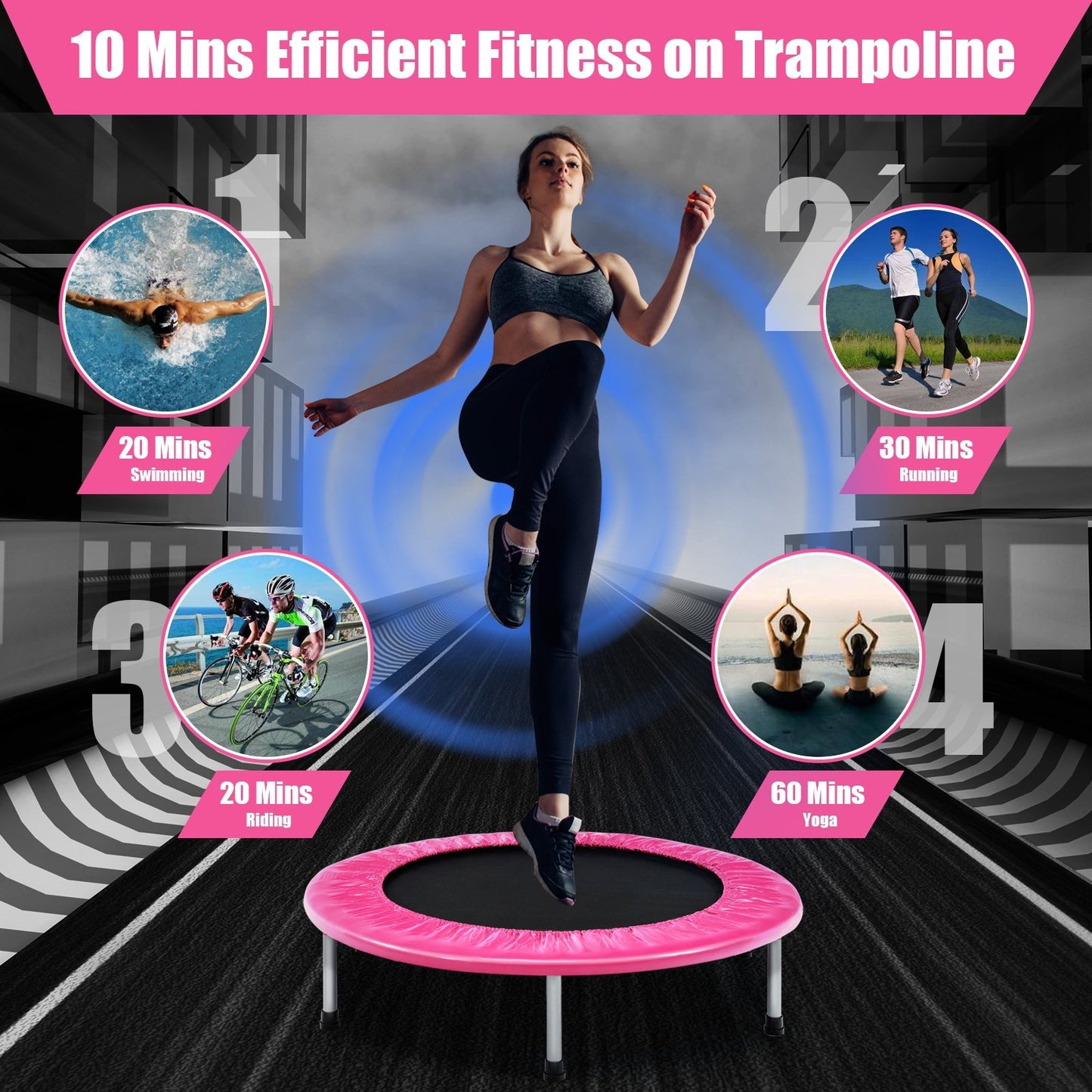 38 Inch Mini Folding Trampoline Portable Leisure Fitness Backboard, Pink Trampolines   at Gallery Canada