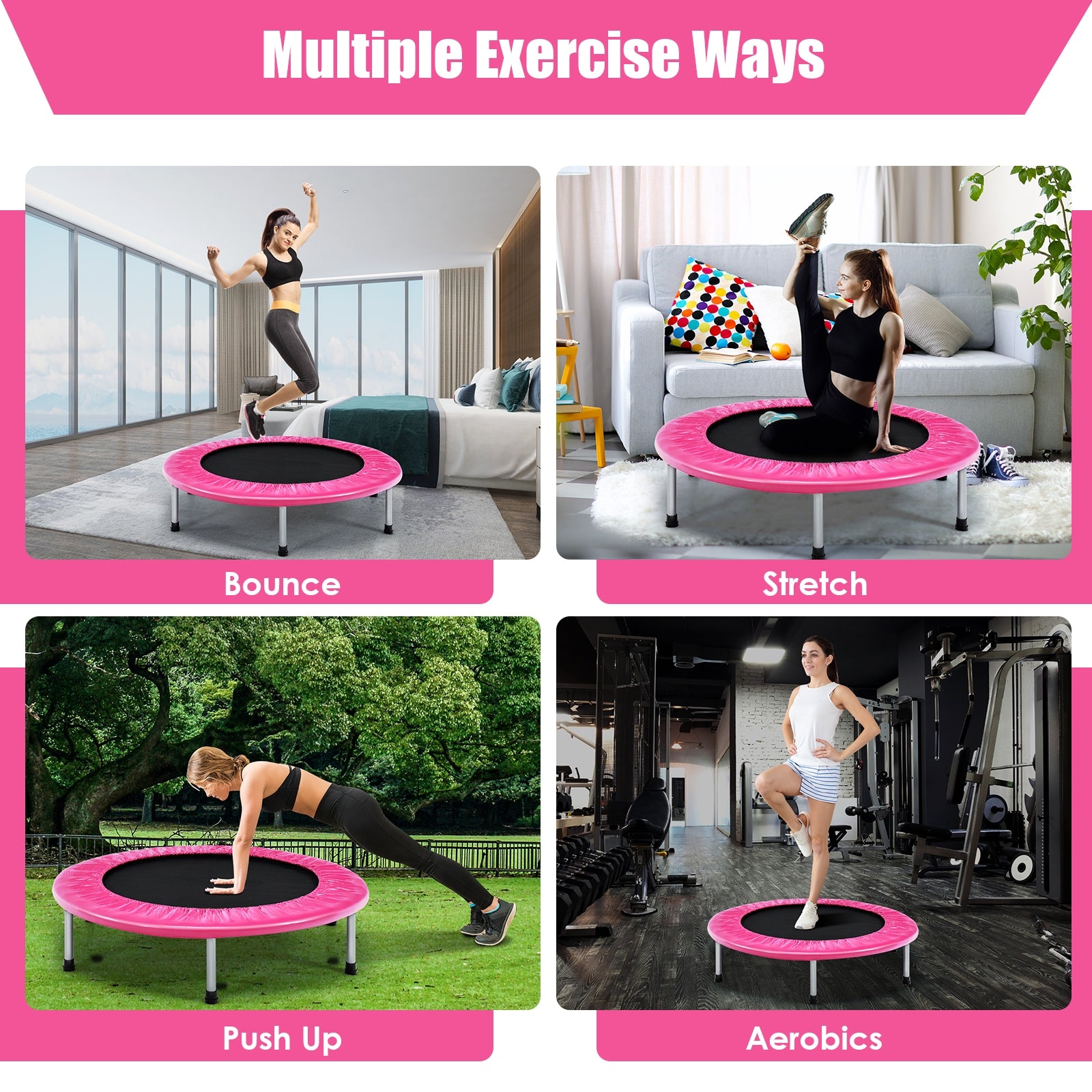 38 Inch Mini Folding Trampoline Portable Leisure Fitness Backboard, Pink Trampolines at Gallery Canada